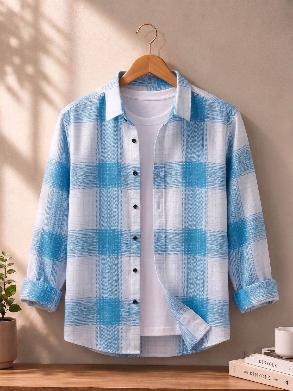 RAHUL Men Checkered Casual White, Blue Shirt - Image 1