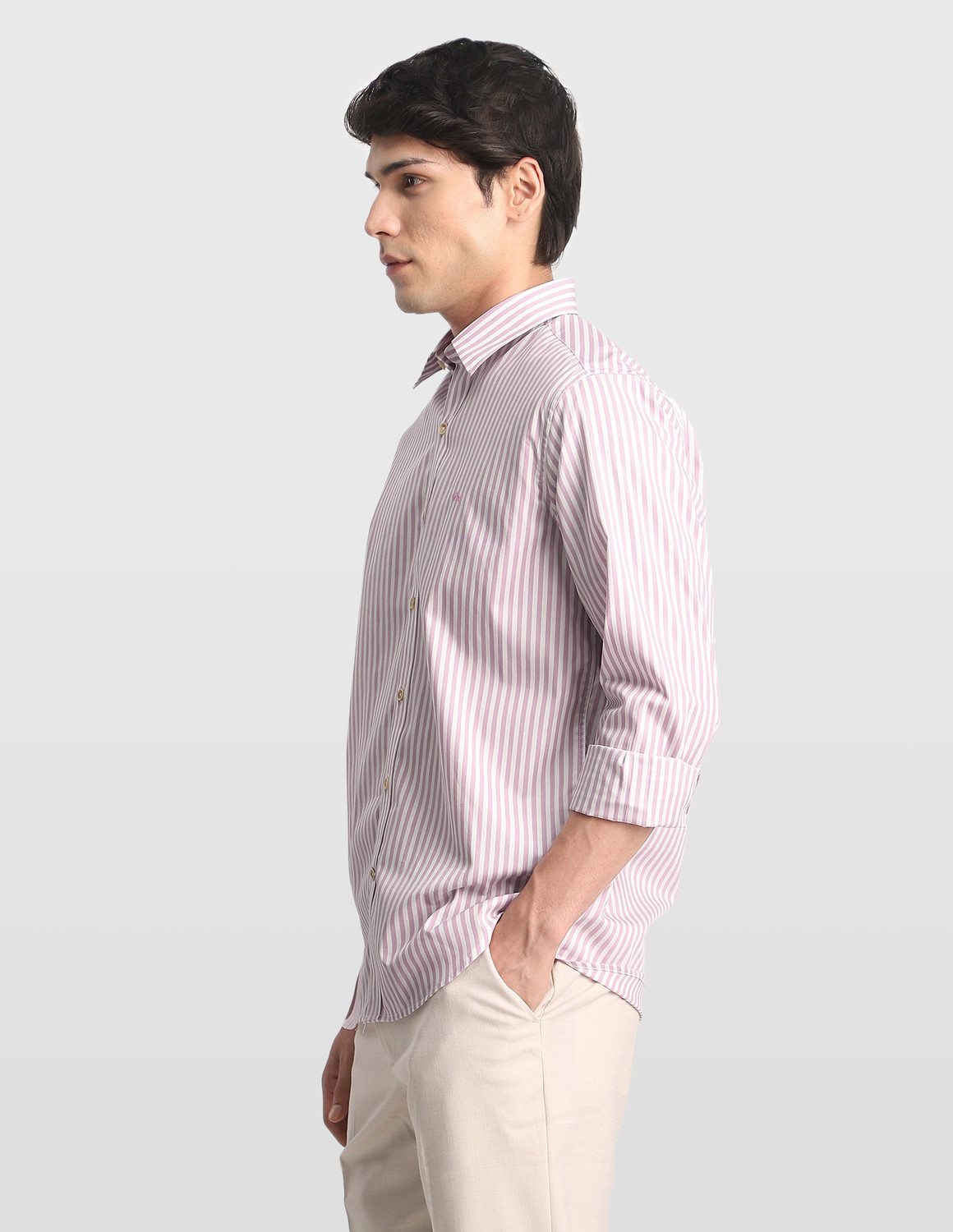 Image of Arrow Sport Men Striped Casual Pink Shirt