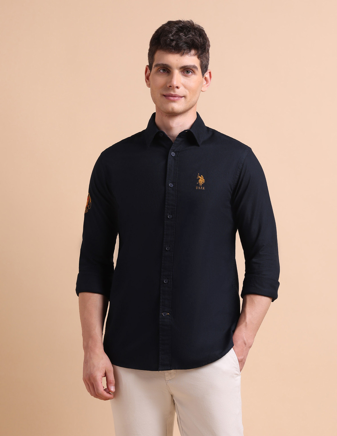 Image of U.S. POLO ASSN. Men Solid Casual Blue Shirt