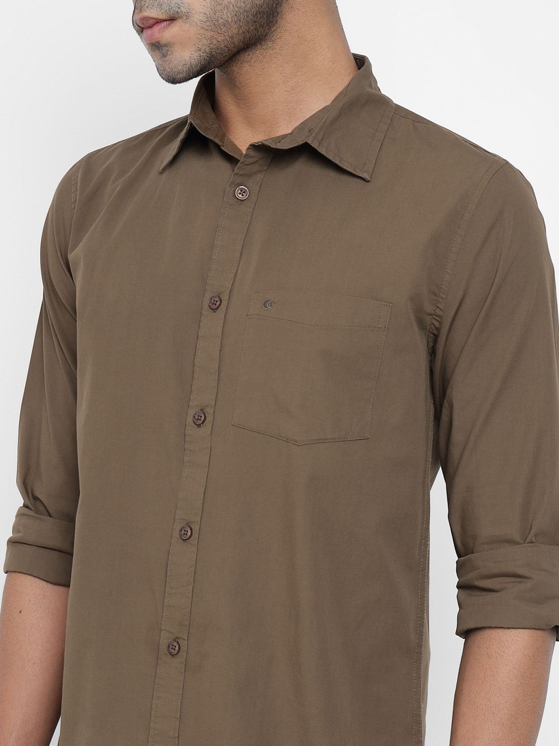 Image of Allen Cooper Men Solid Casual Brown Shirt