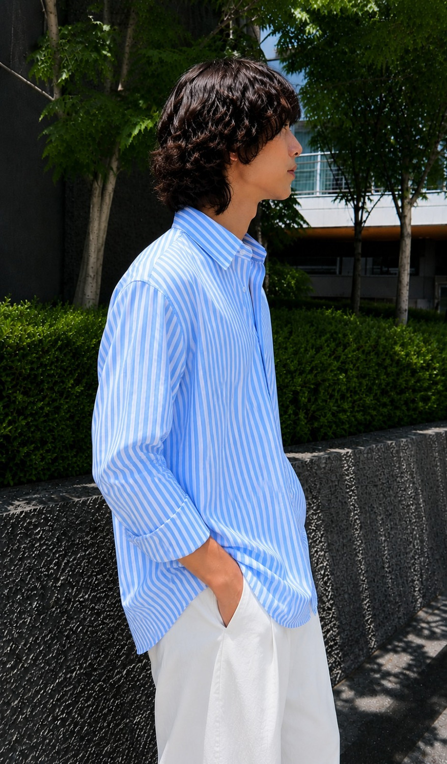 Image of CAMBREEN Men Striped Casual Light Blue Shirt