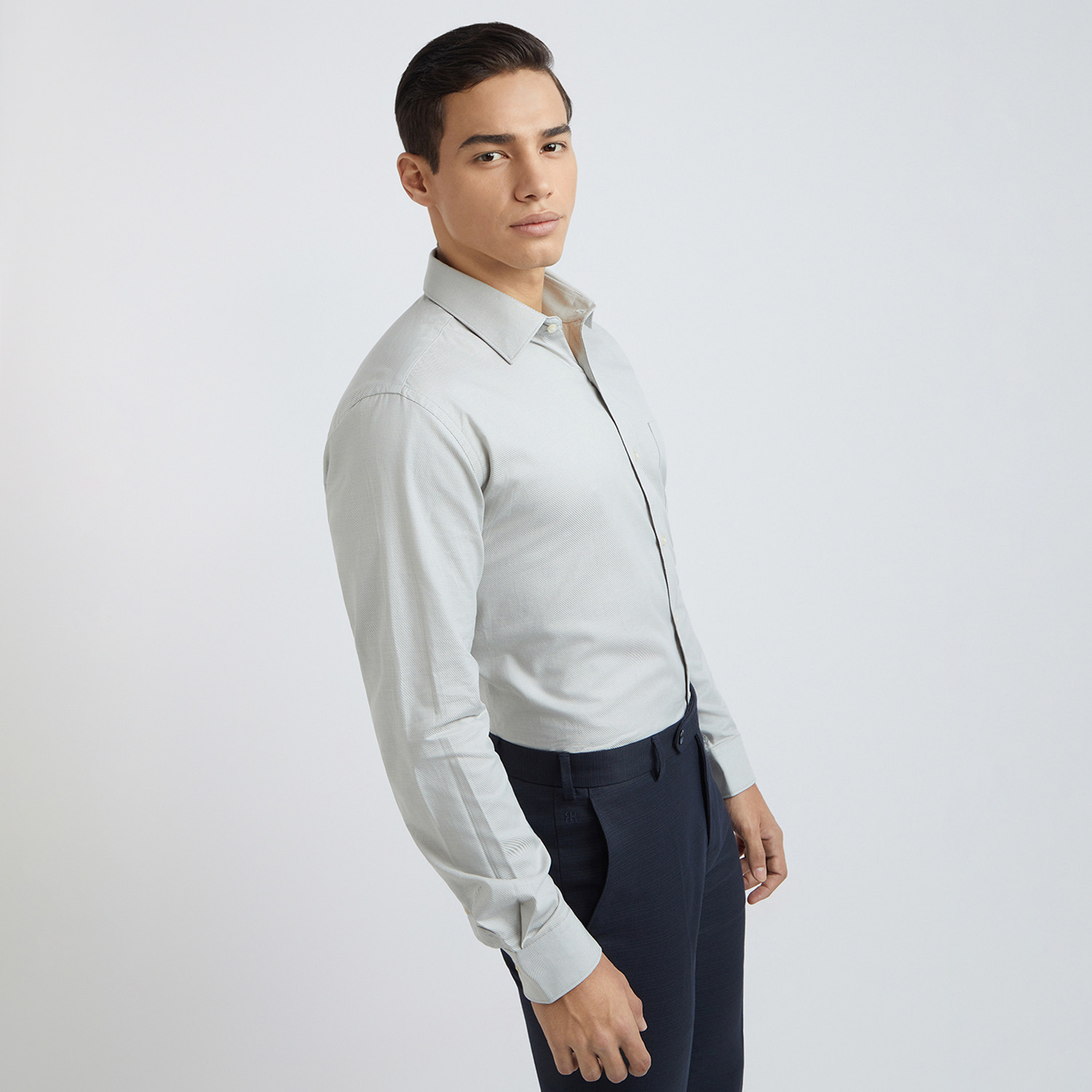 Image of Raymond Men Self Design Formal Grey Shirt