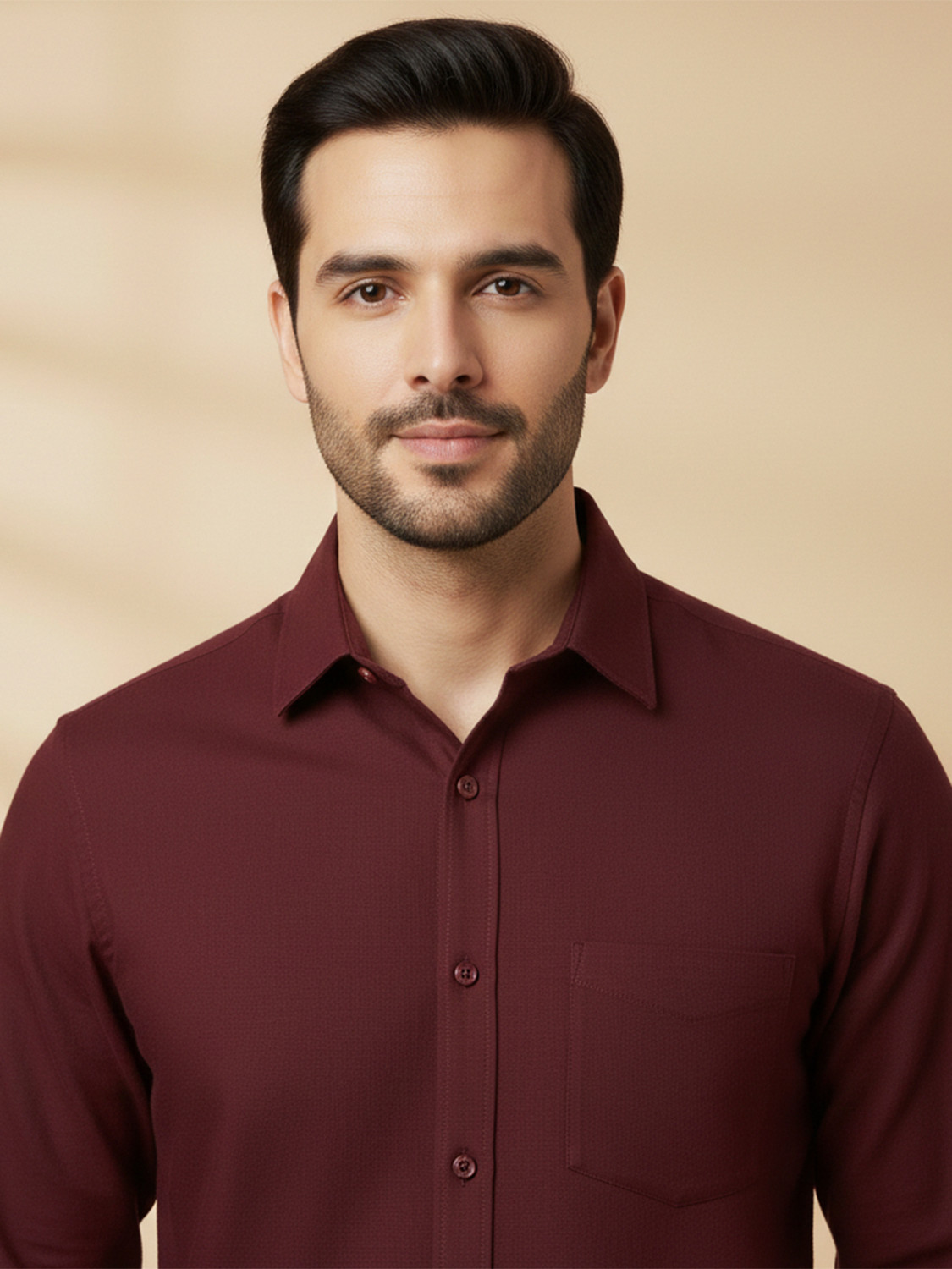 Image of METRONAUT Men Solid Casual Maroon Shirt