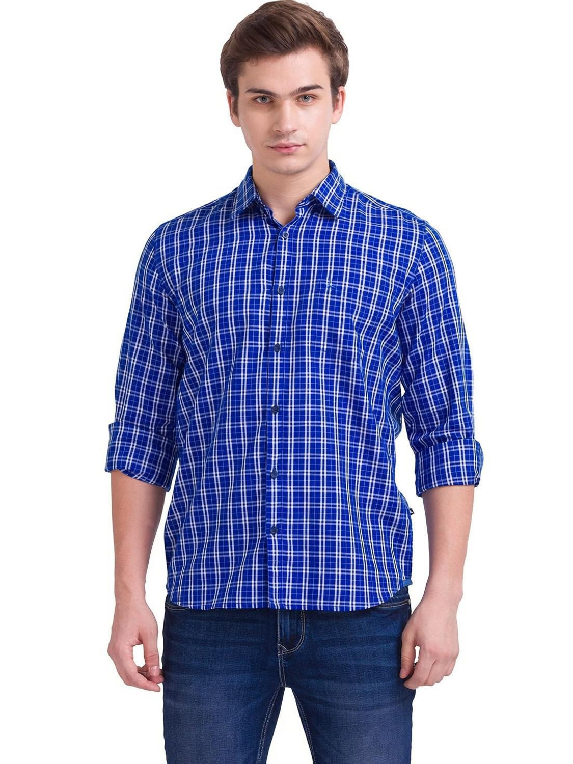 Image of PARX Men Checkered Casual Blue Shirt