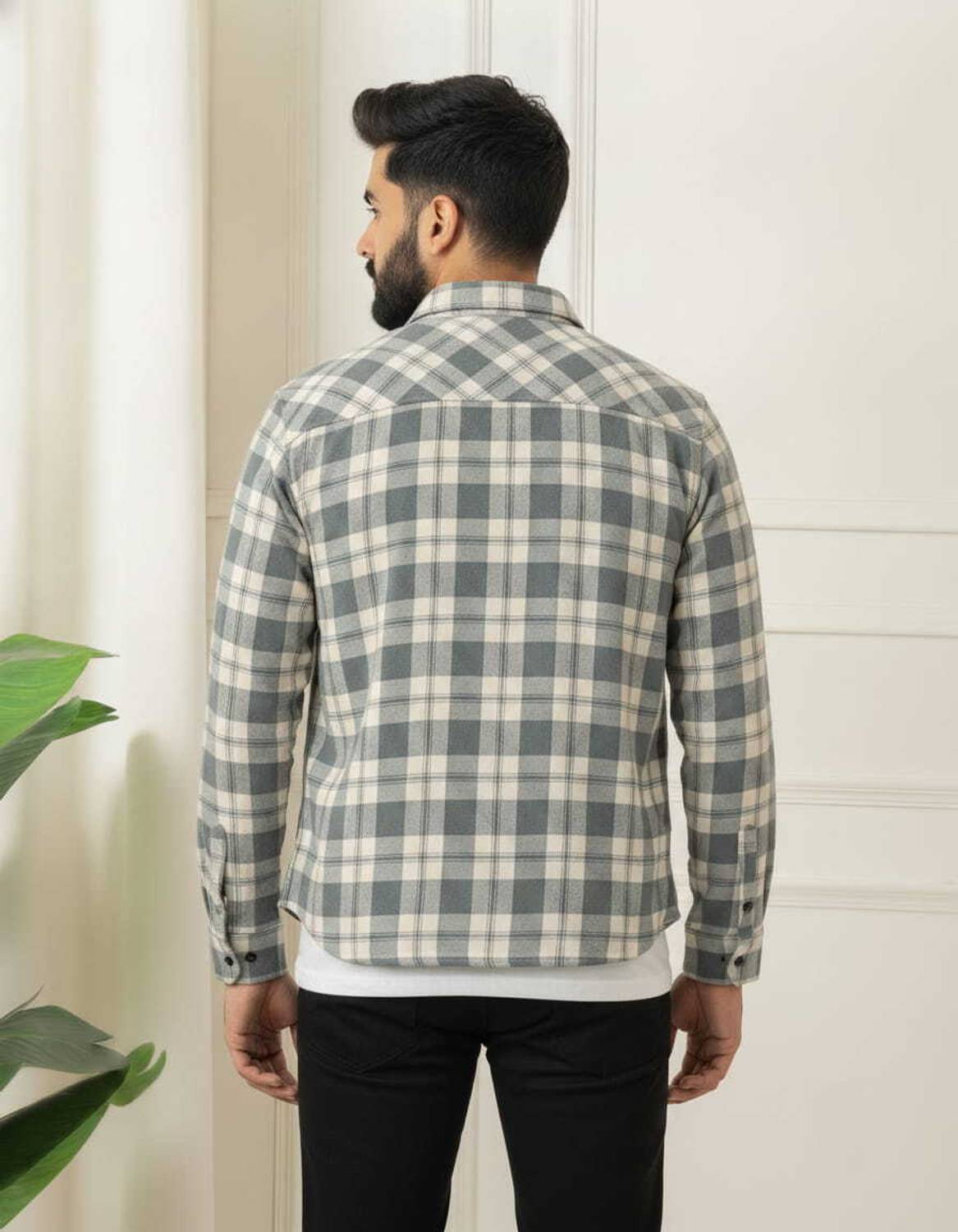 ZONANZA Men Checkered Casual Grey, Cream Shirt - Image 2