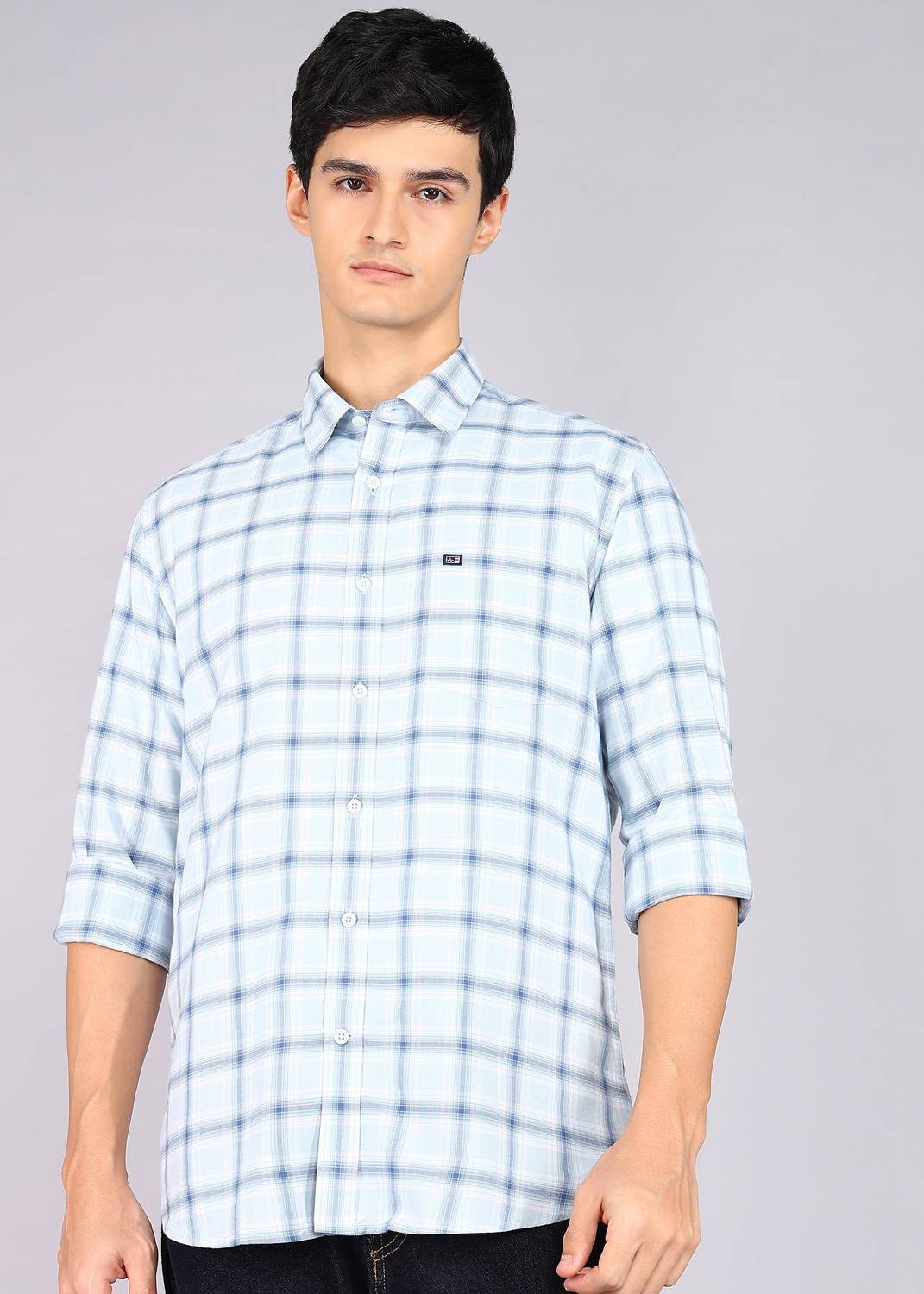 Arrow Sport Men Checkered Casual Light Blue Shirt