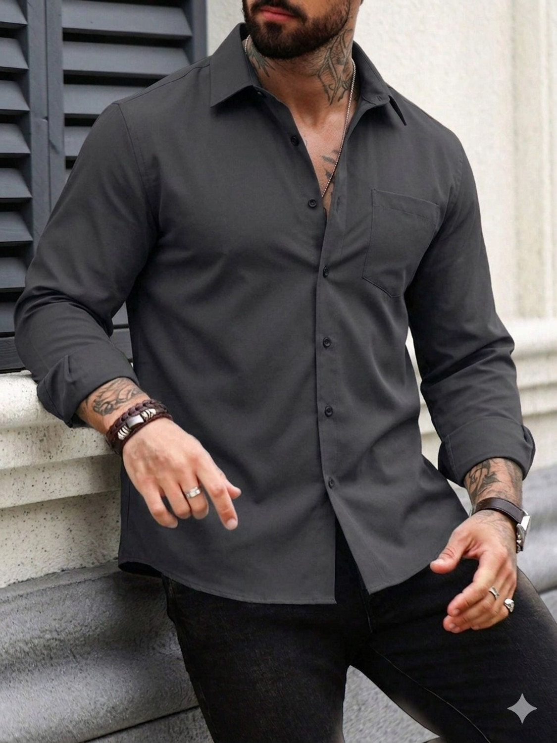 Image of METRONAUT Men Solid Casual Black Shirt