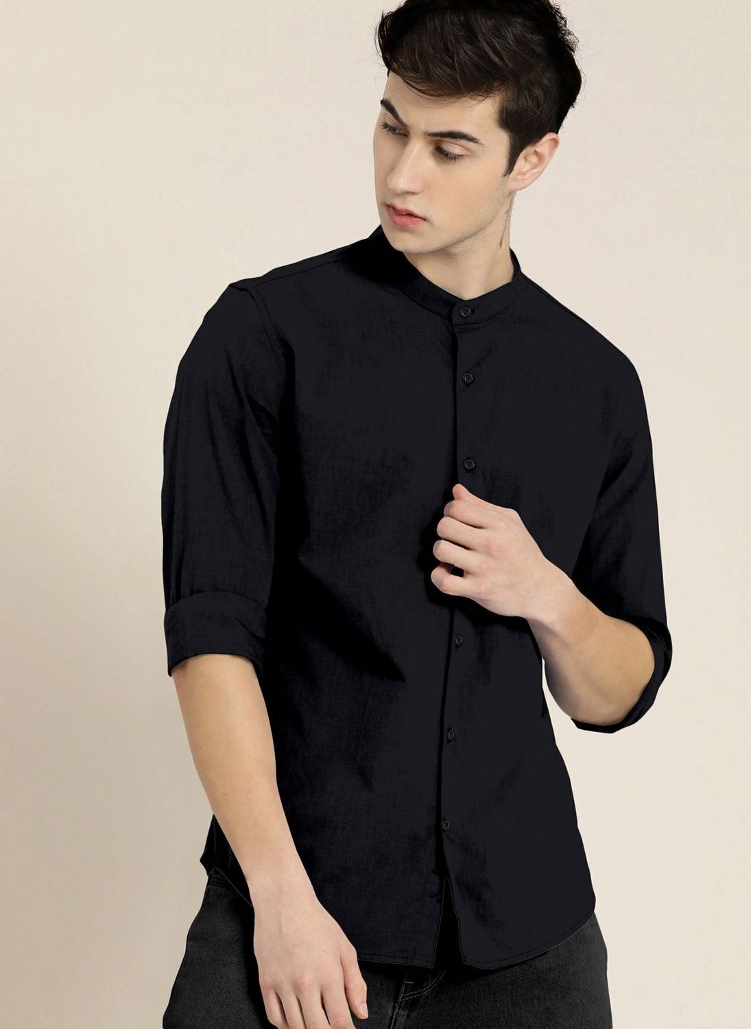 RGSTORE Men Solid Casual Black Shirt