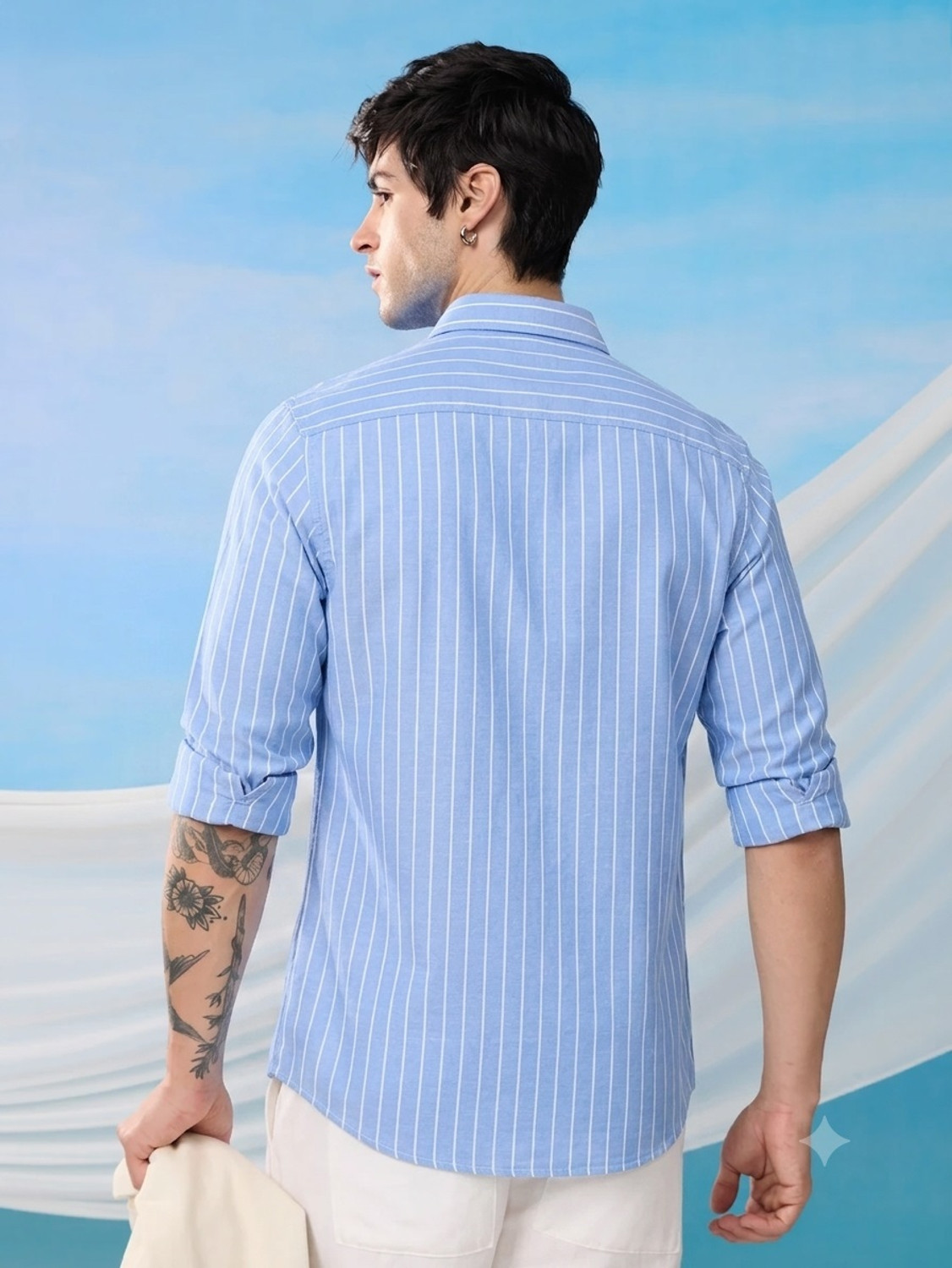Image of METRONAUT Men Striped Casual Light Blue Shirt