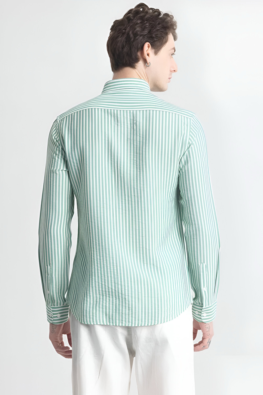 Image of METRONAUT Men Striped Casual Green Shirt