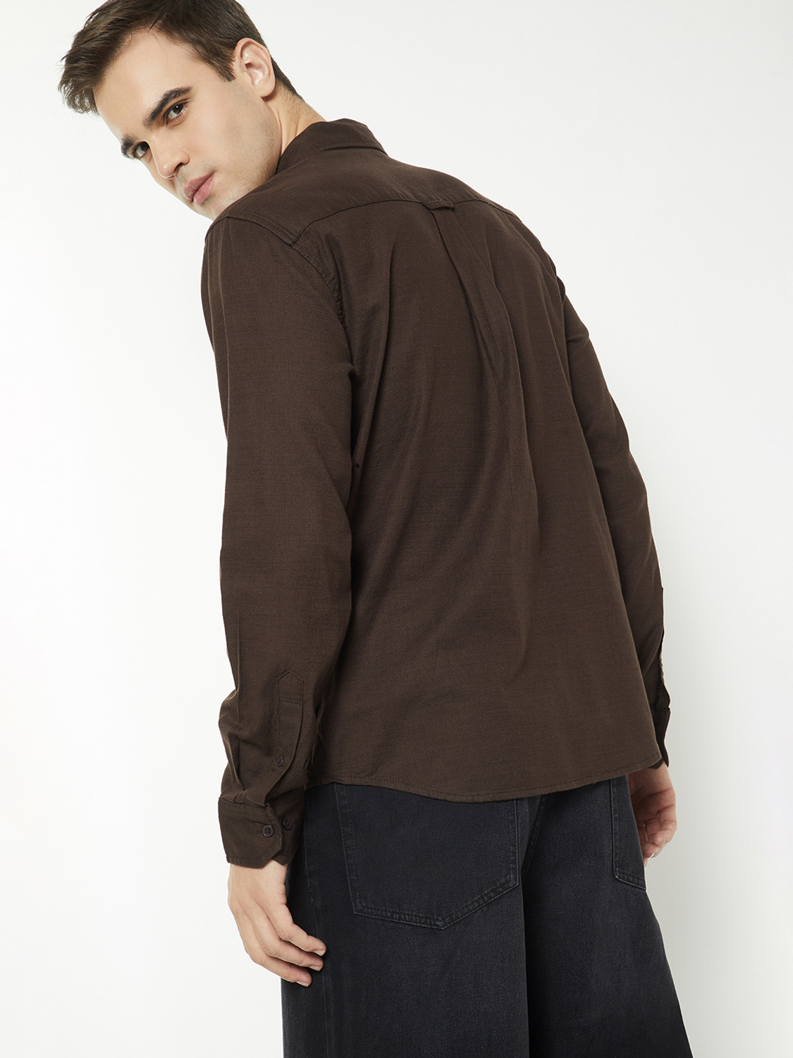 Image of MAX Men Solid Casual Brown Shirt