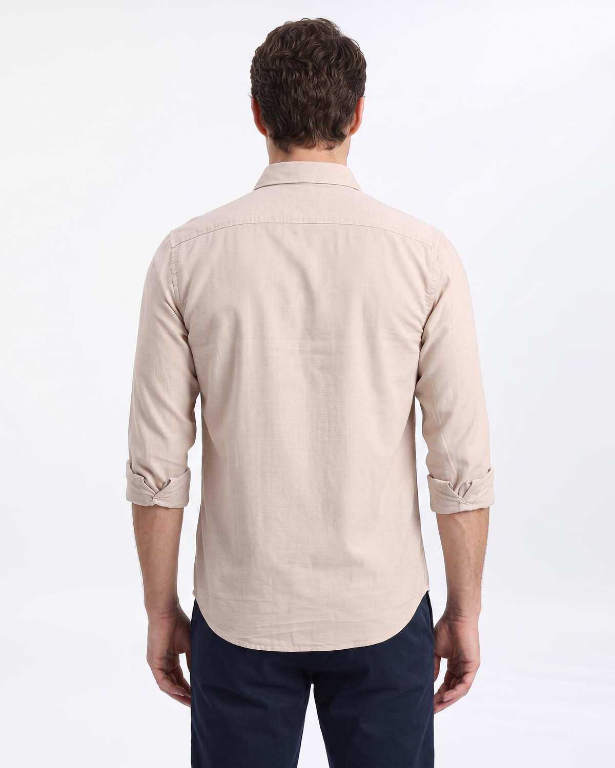 Image of Blackberrys Men Self Design Casual Cream Shirt