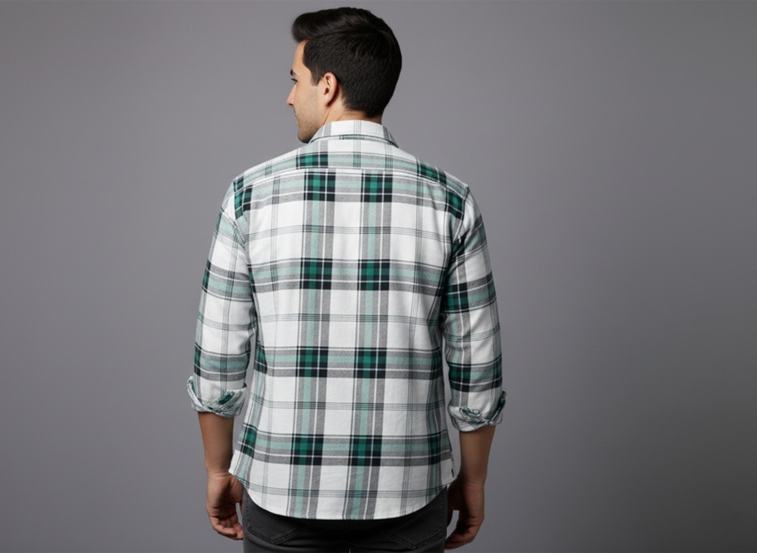 Image of DJFOX Men Checkered Casual Green Shirt