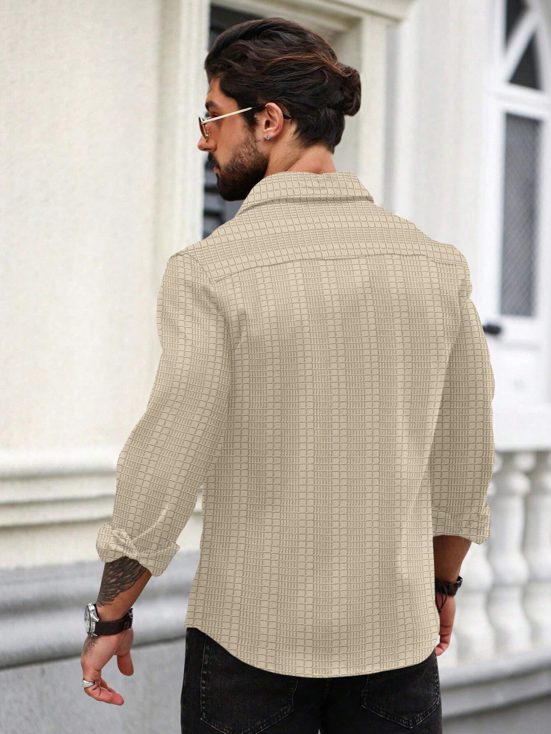Image of SOPANI Men Self Design Casual Beige Shirt
