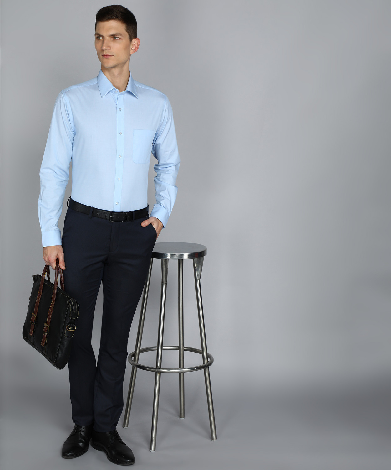 Image of Raymond Men Self Design Formal Light Blue Shirt