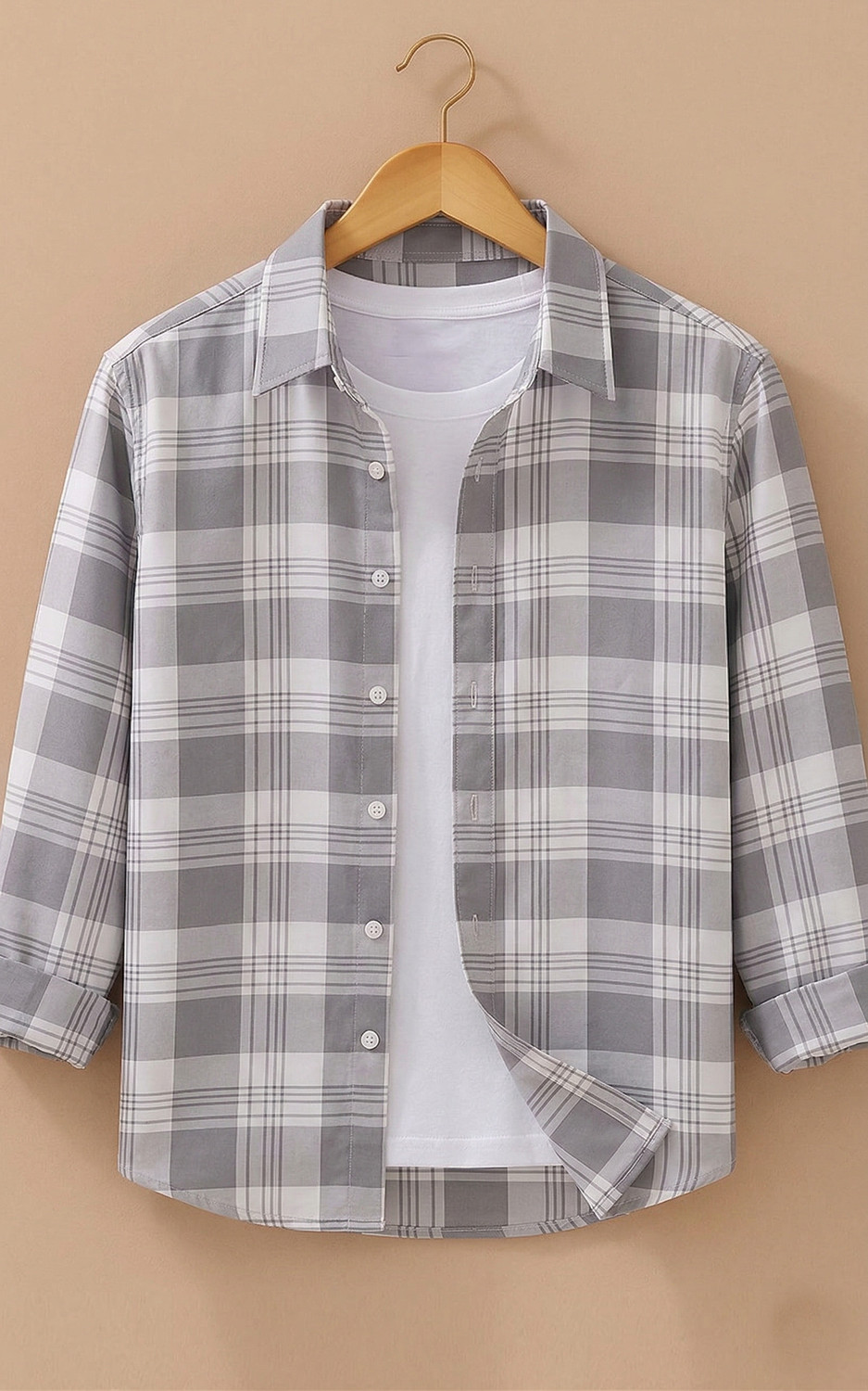 Image of SHIRTZONE Men Checkered Casual Grey Shirt