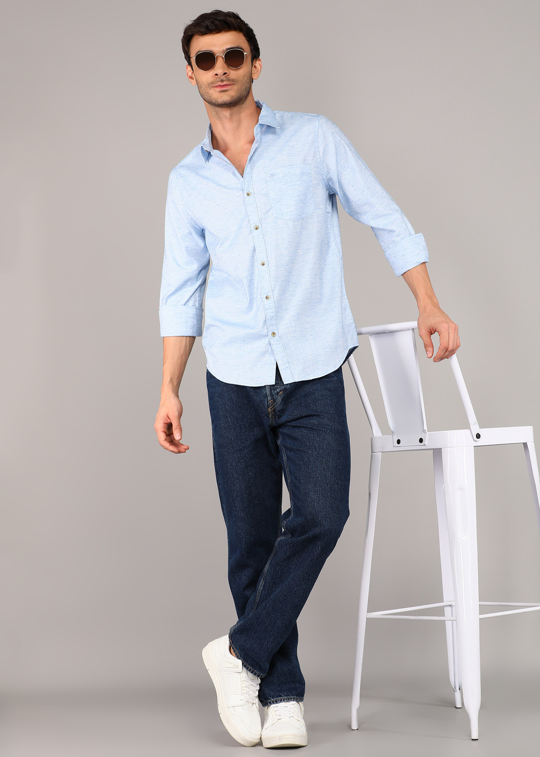 Image of WROGN Men Solid Casual Blue Shirt