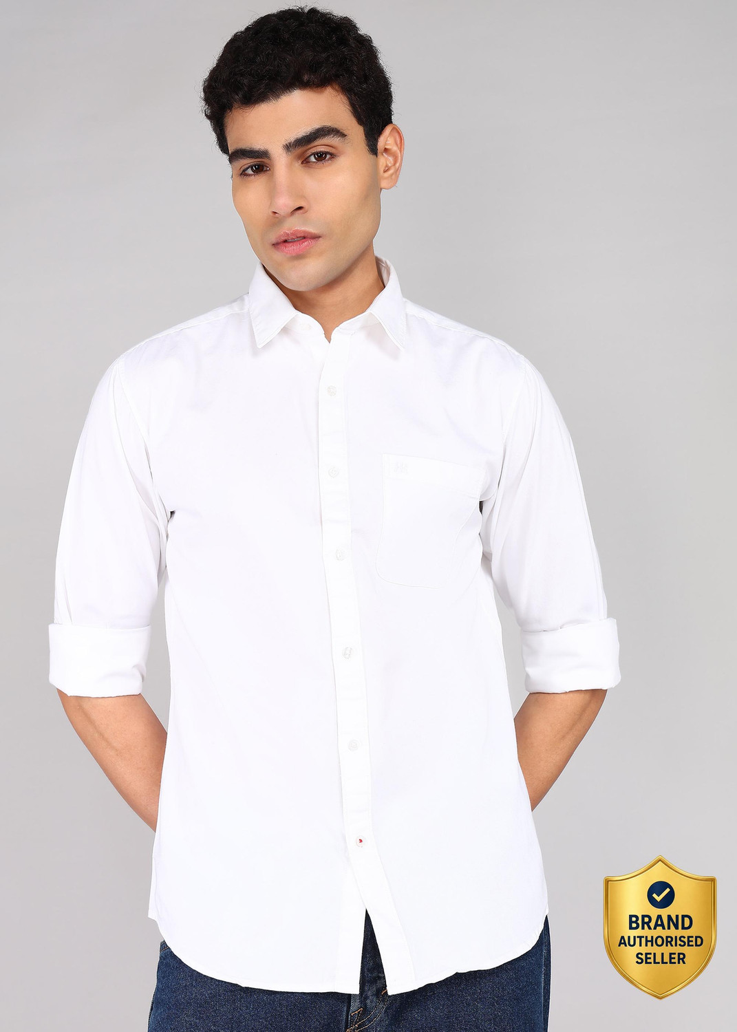 Image of Raymond Men Solid Casual White Shirt