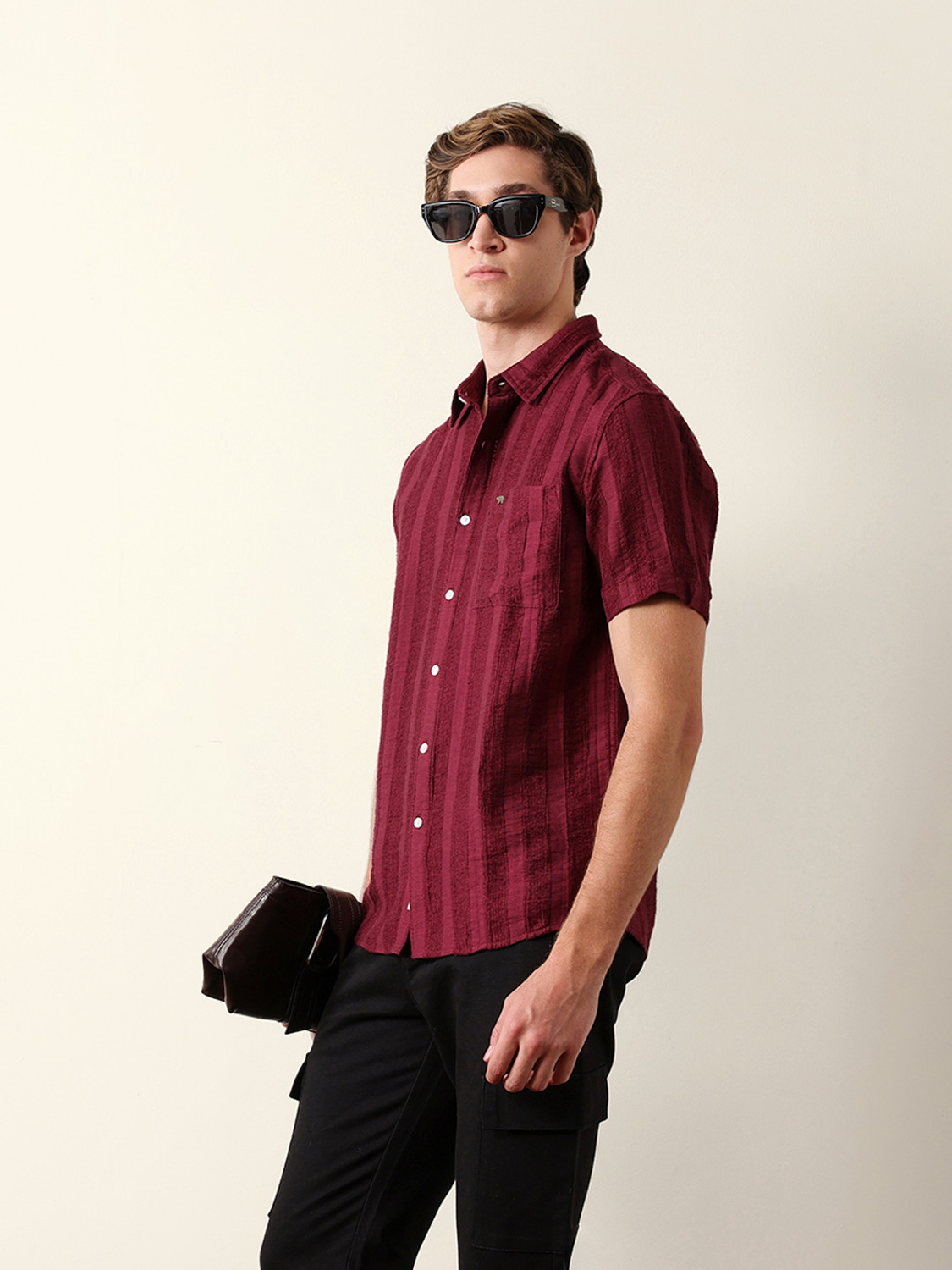 Image of THE BEAR HOUSE Men Striped Casual Brown Shirt