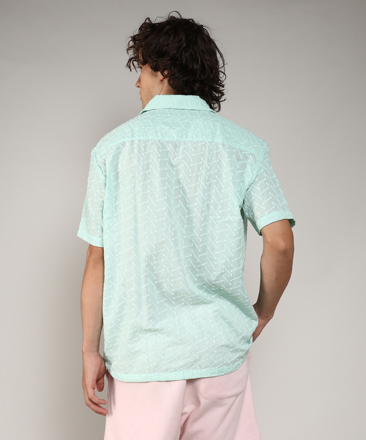 Image of CAHOOT Men Self Design Casual Green Shirt