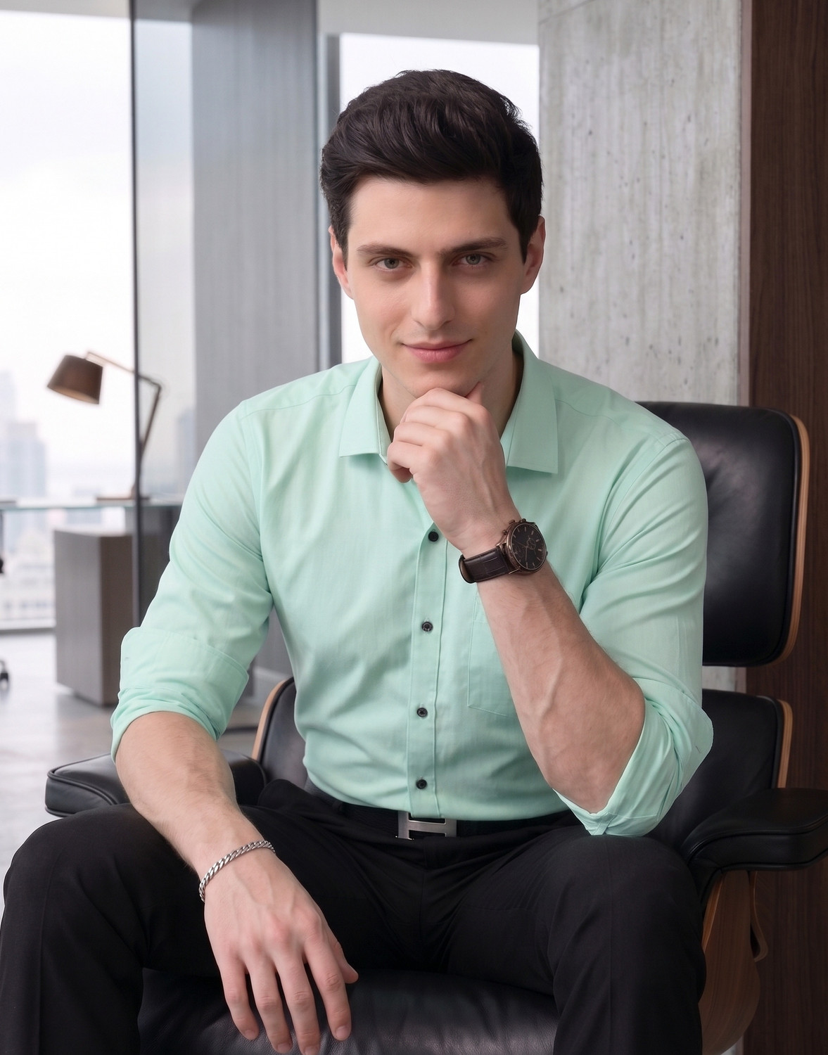 Image of FIBERMILL Men Solid Formal Light Blue Shirt