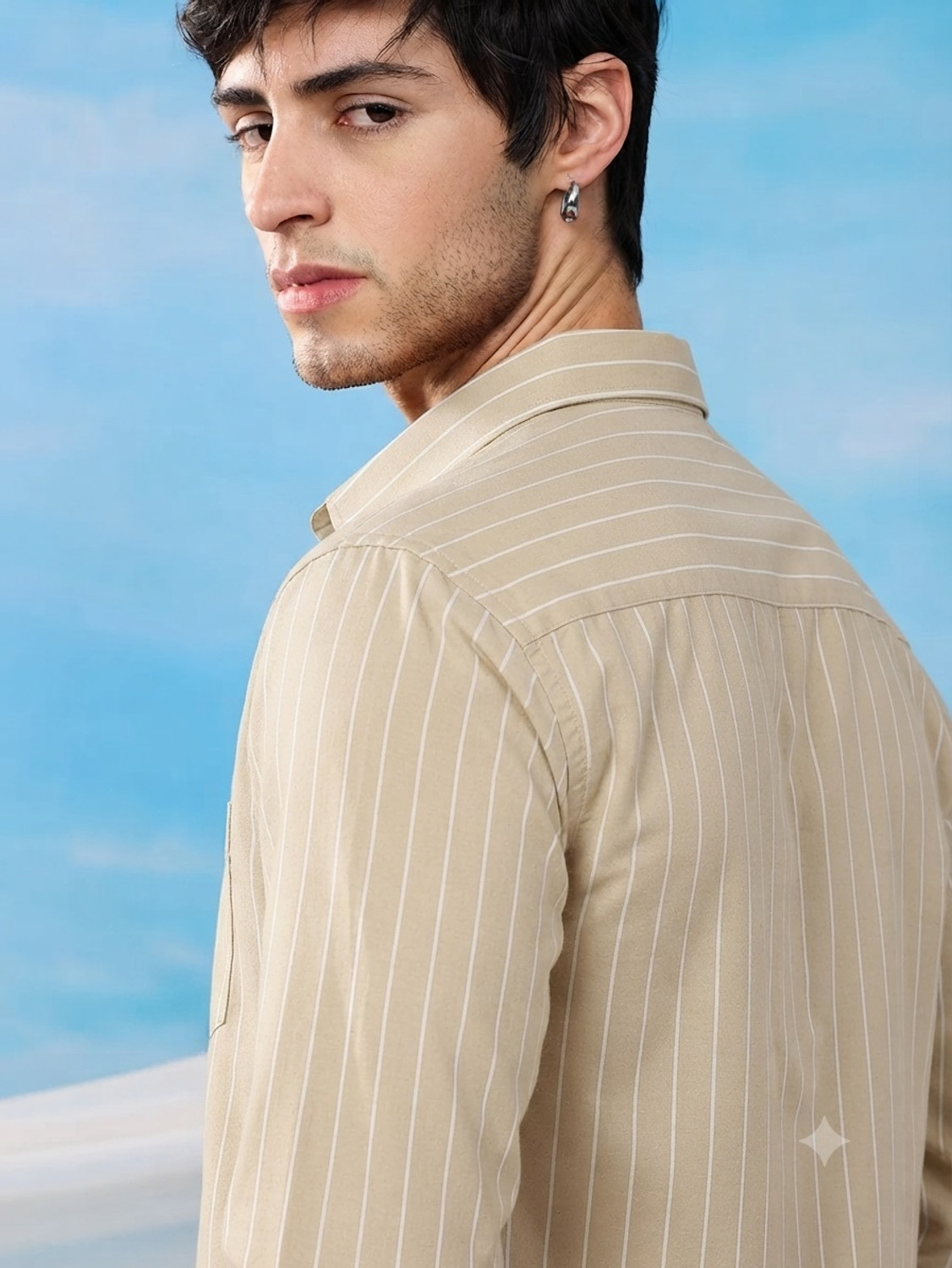 Image of METRONAUT Men Striped Casual Beige Shirt