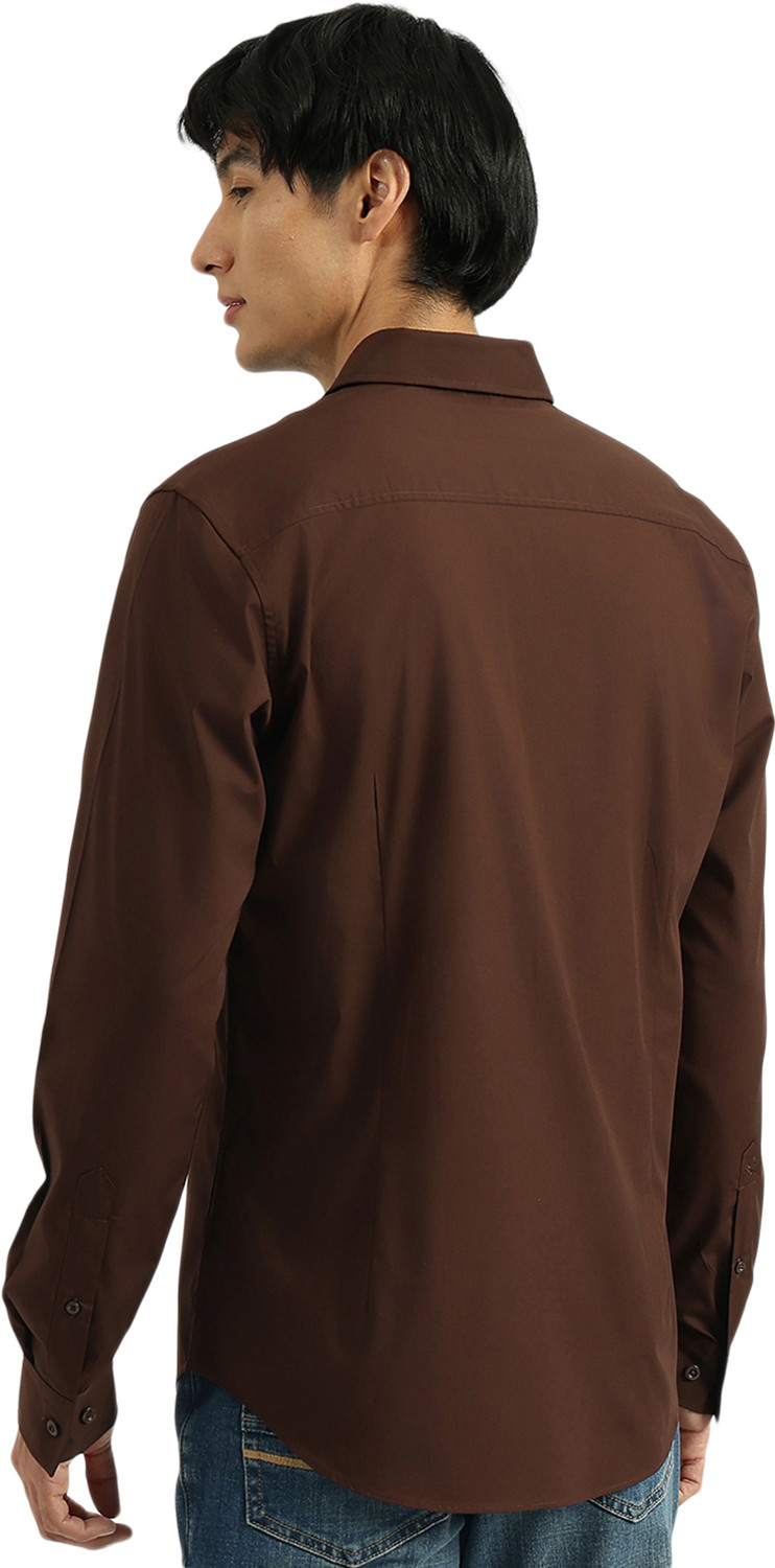 Image of United Colors of Benetton Men Solid Casual Brown Shirt