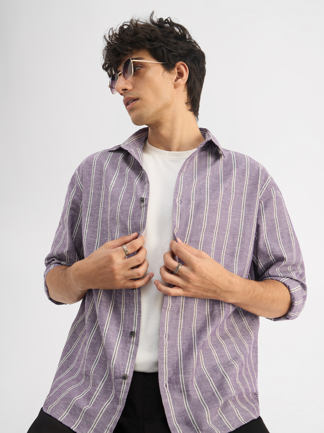 Image of The Souled Store Men Striped Casual Purple Shirt