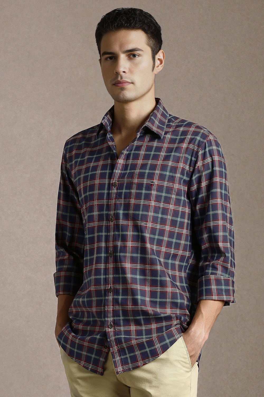 Image of LOUIS PHILIPPE Men Slim Fit Checkered Casual Shirt