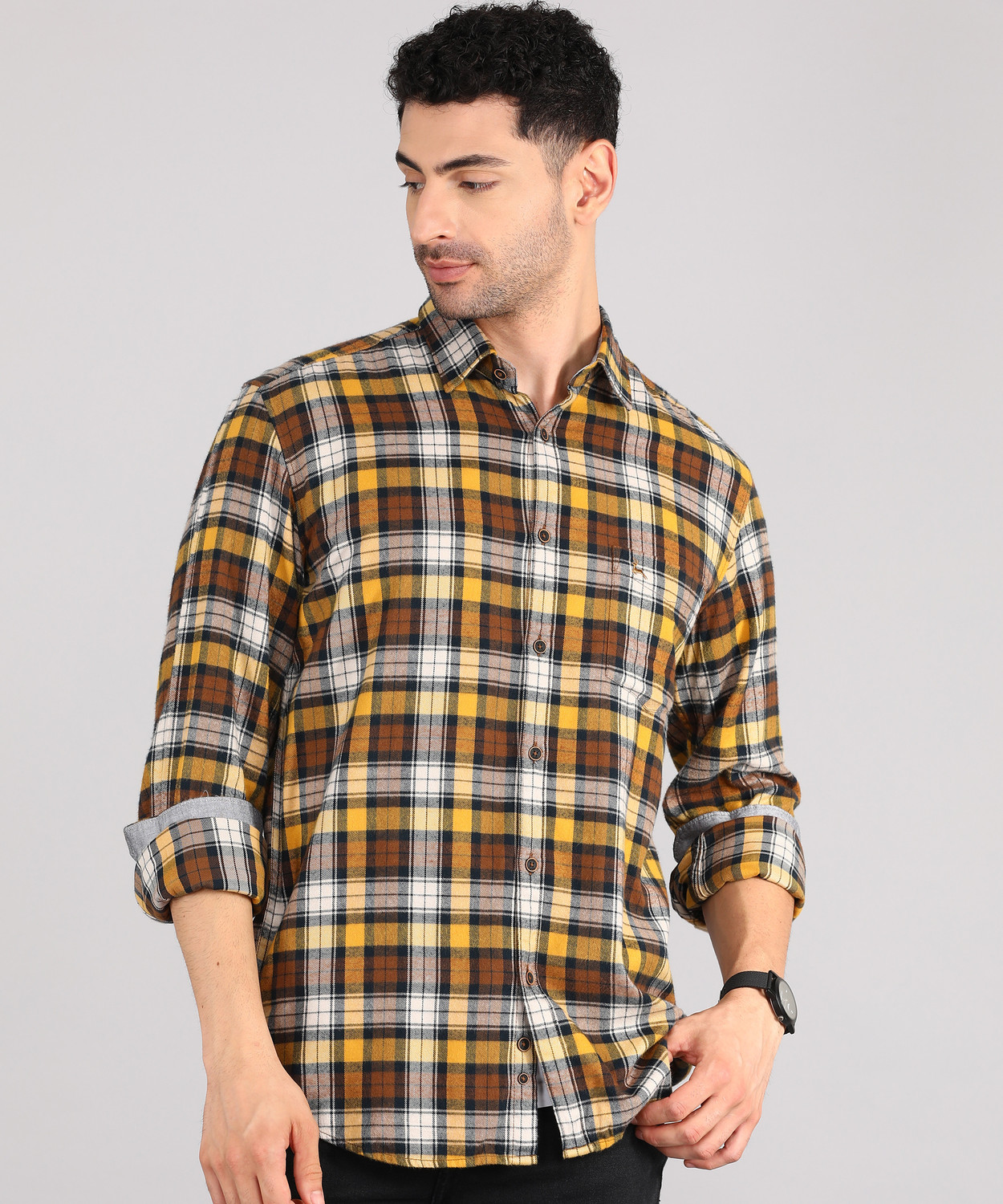 Image of PARX Men Checkered Casual Brown Shirt
