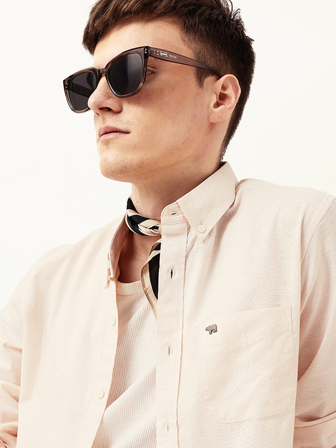 Image of THE BEAR HOUSE Men Solid Casual Pink Shirt
