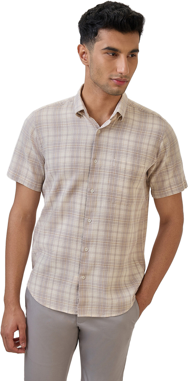 Image of Raymond Men Checkered Casual Brown Shirt
