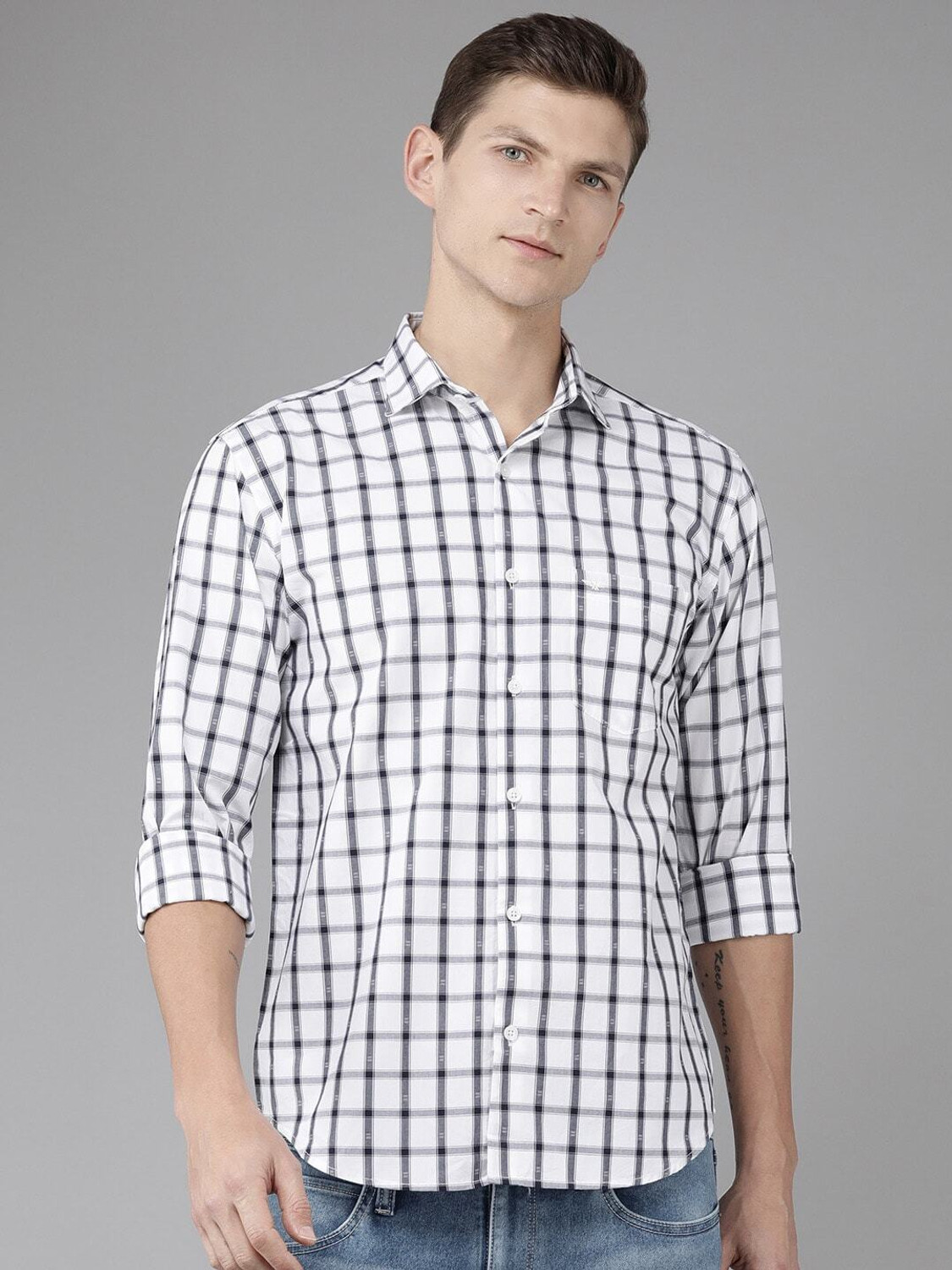 Image of PARK AVENUE Men Checkered Casual Black, White Shirt