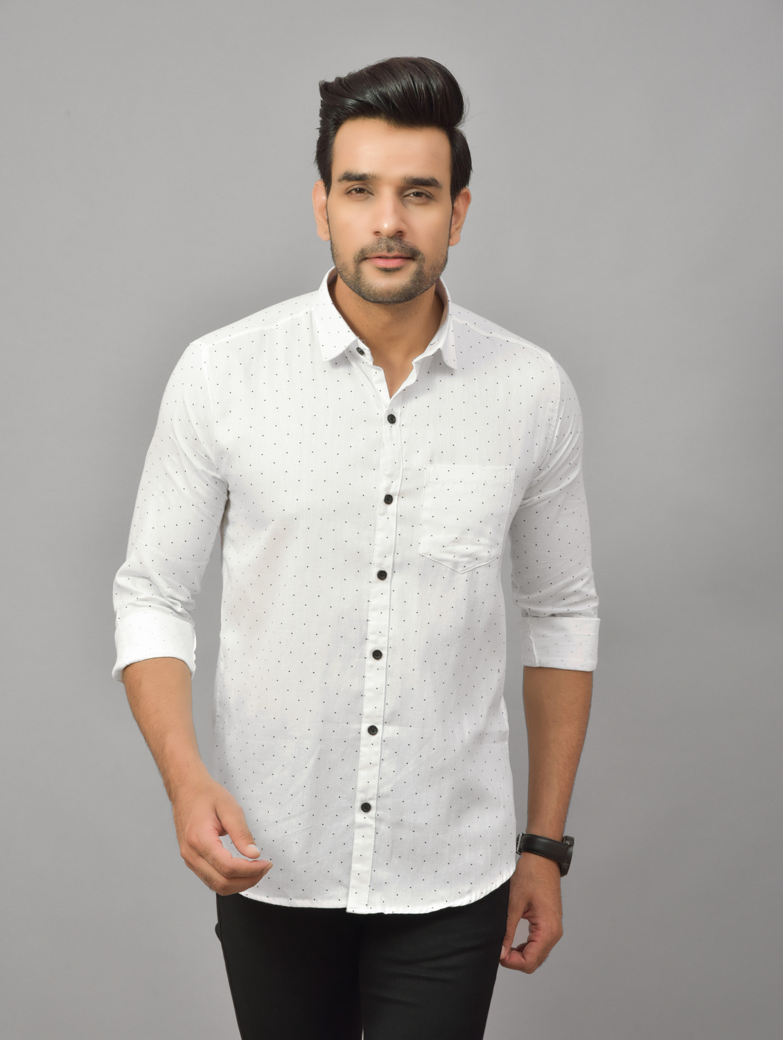 Image of Hems trends Men Printed Casual White Shirt