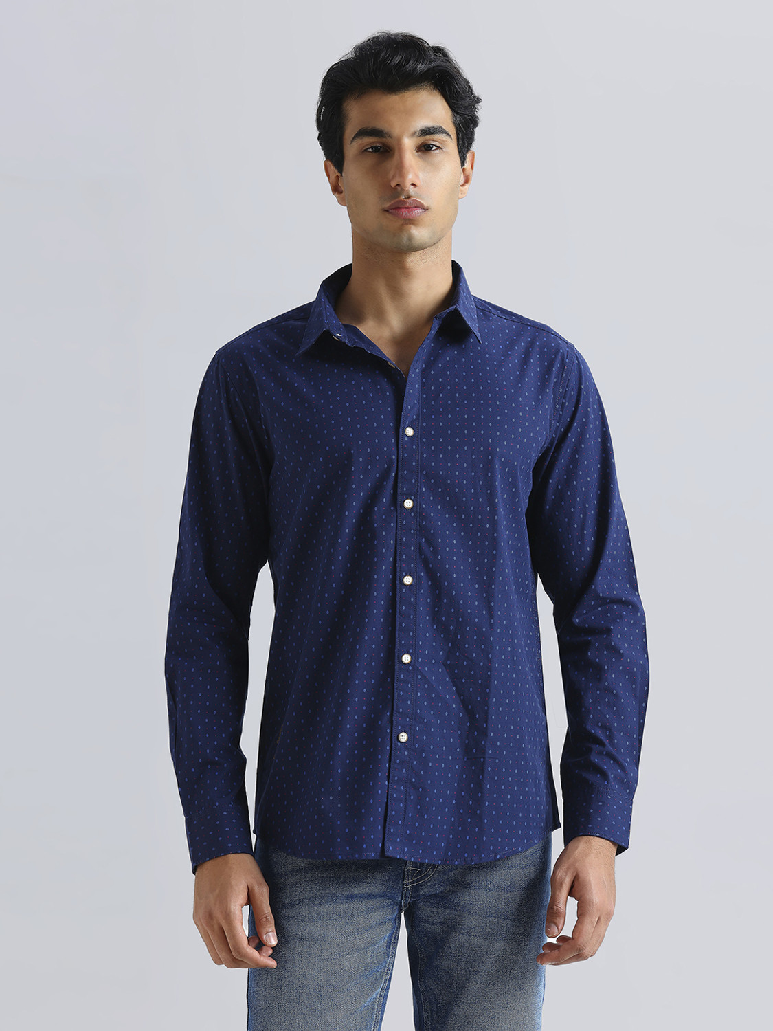 Image of Pepe Jeans Men Printed Casual Blue Shirt