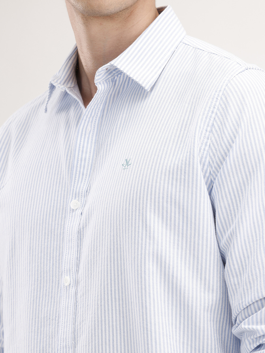 Image of WROGN Men Striped Casual Blue Shirt