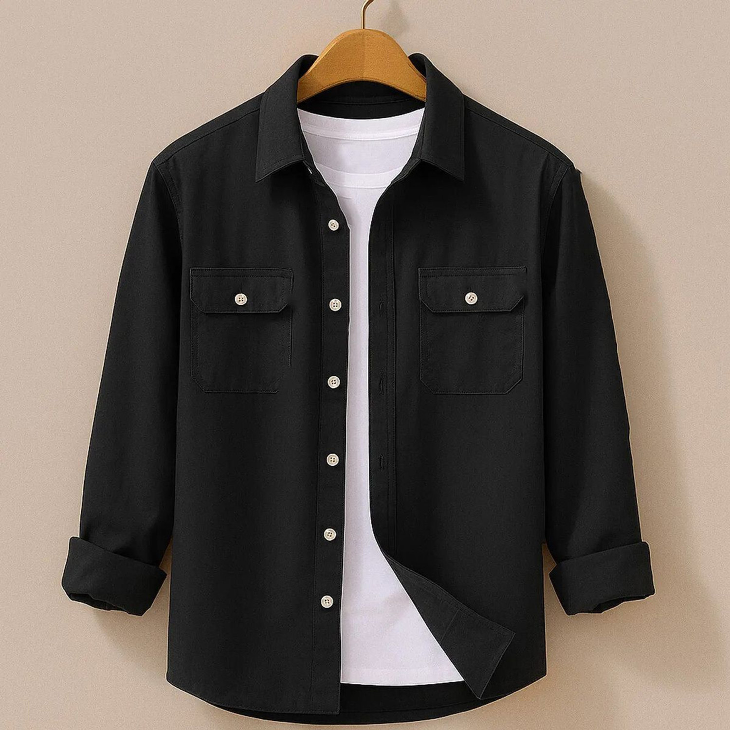 Image of spela Men Solid Casual Black Shirt