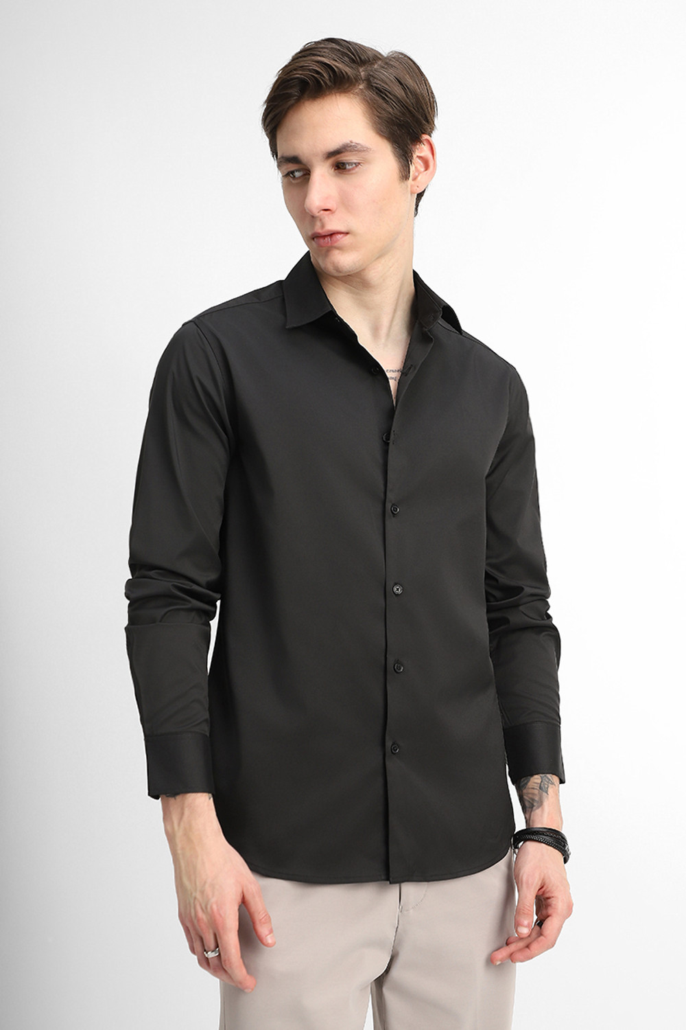 Image of Snitch Men Solid Formal Black Shirt