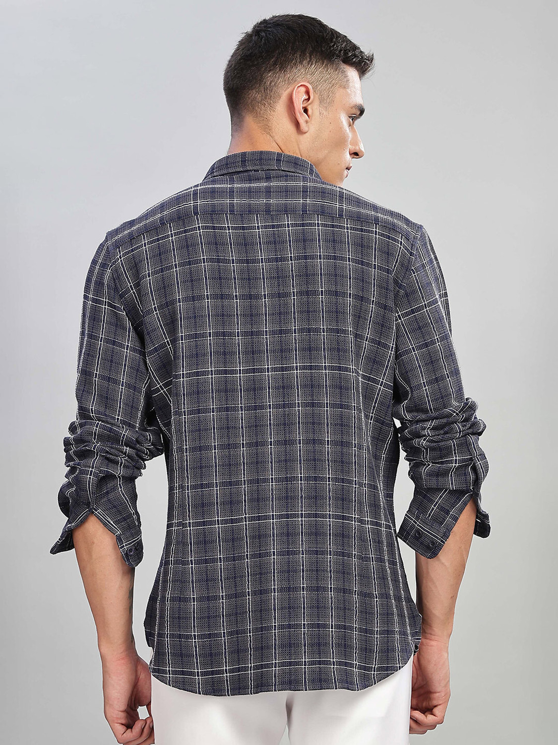 Image of HERE&NOW Men Checkered Casual Green Shirt