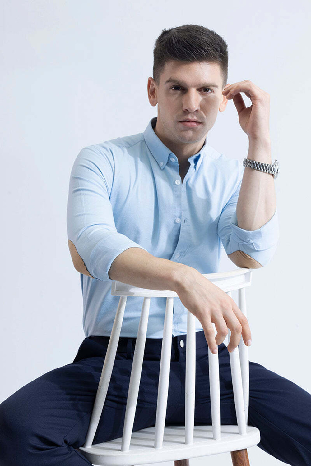 Image of Snitch Men Striped Casual Blue Shirt