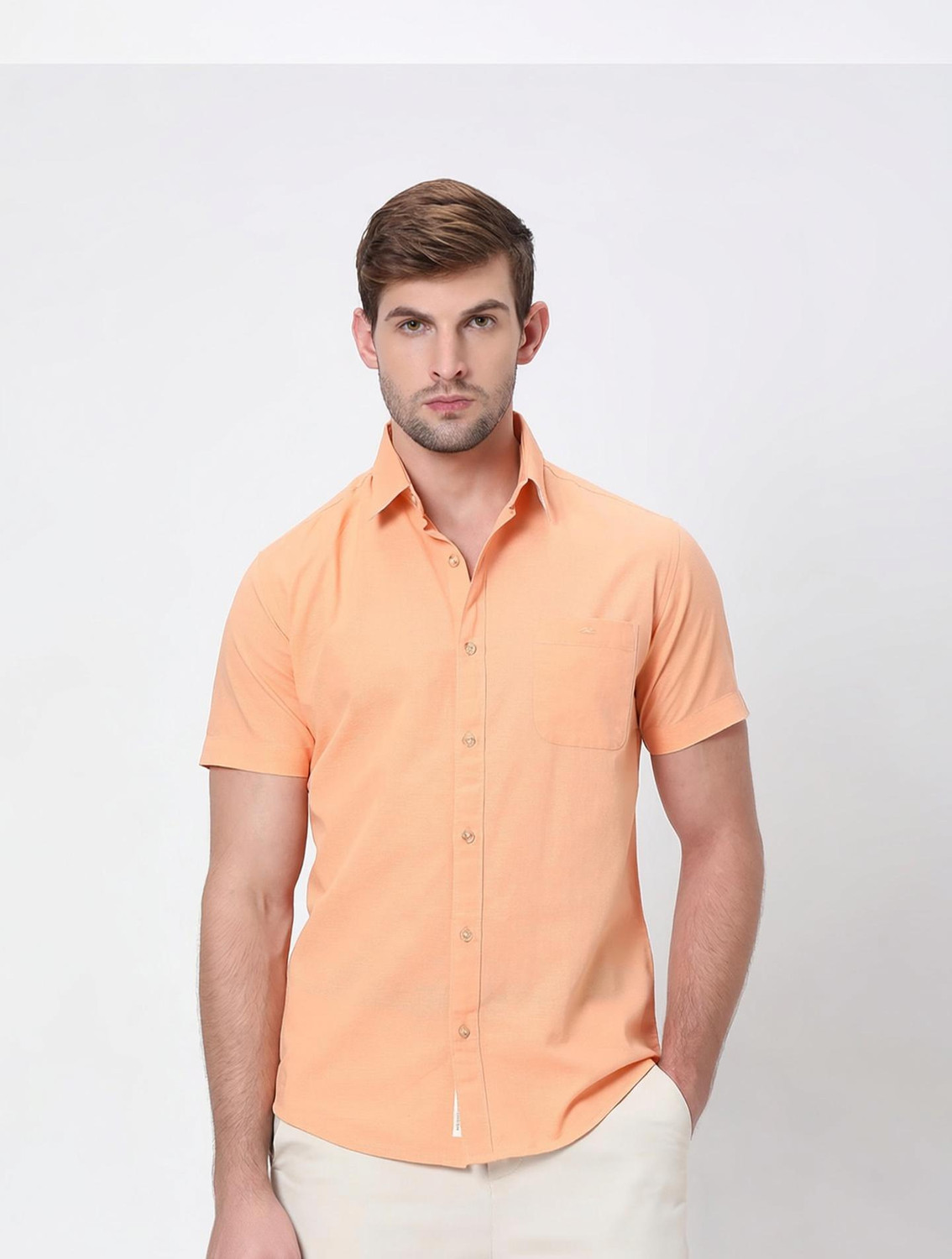 Image of MUFTI Men Solid Casual Orange Shirt