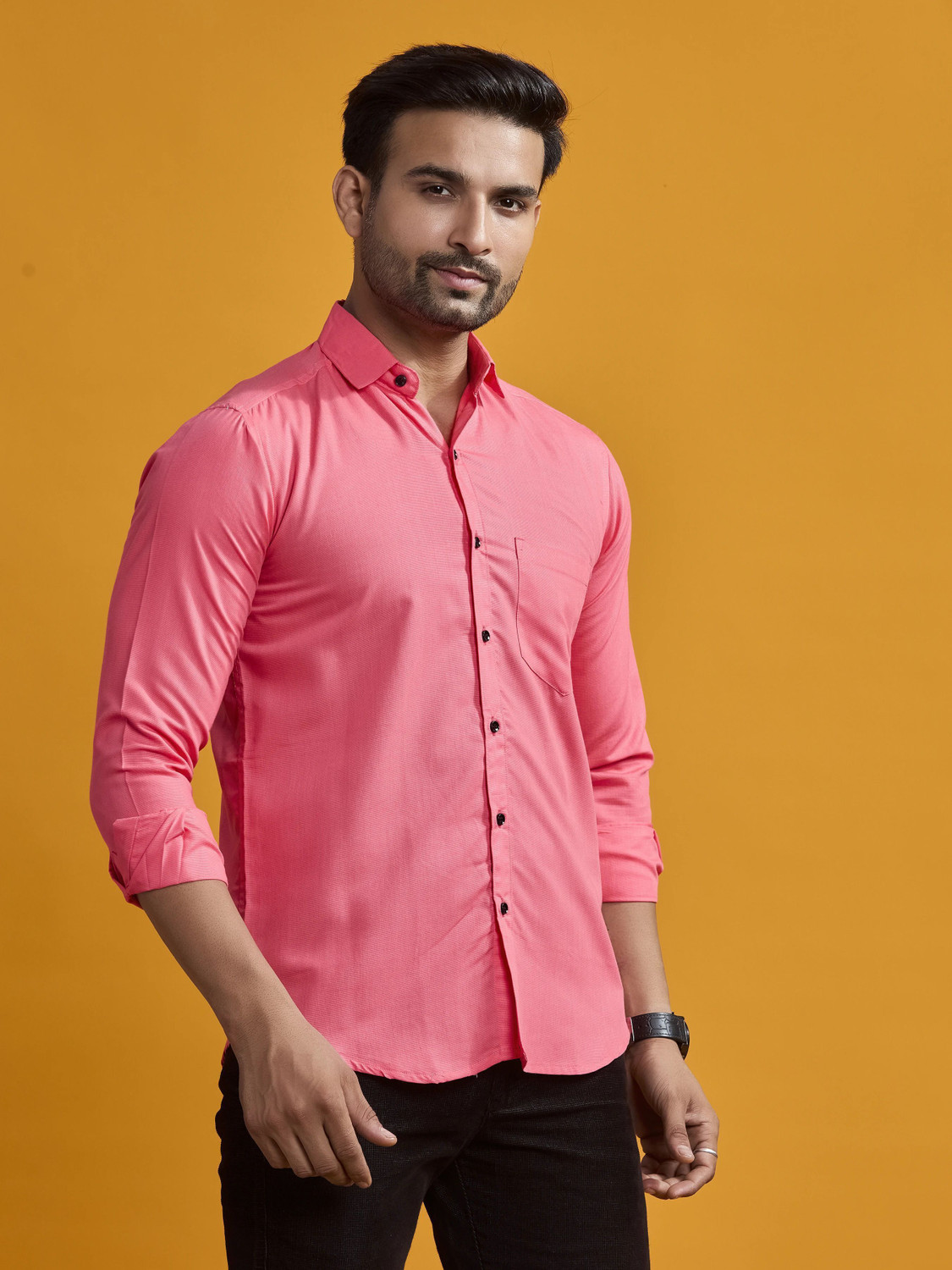 Image of STONEBERG Men Solid Formal Pink Shirt