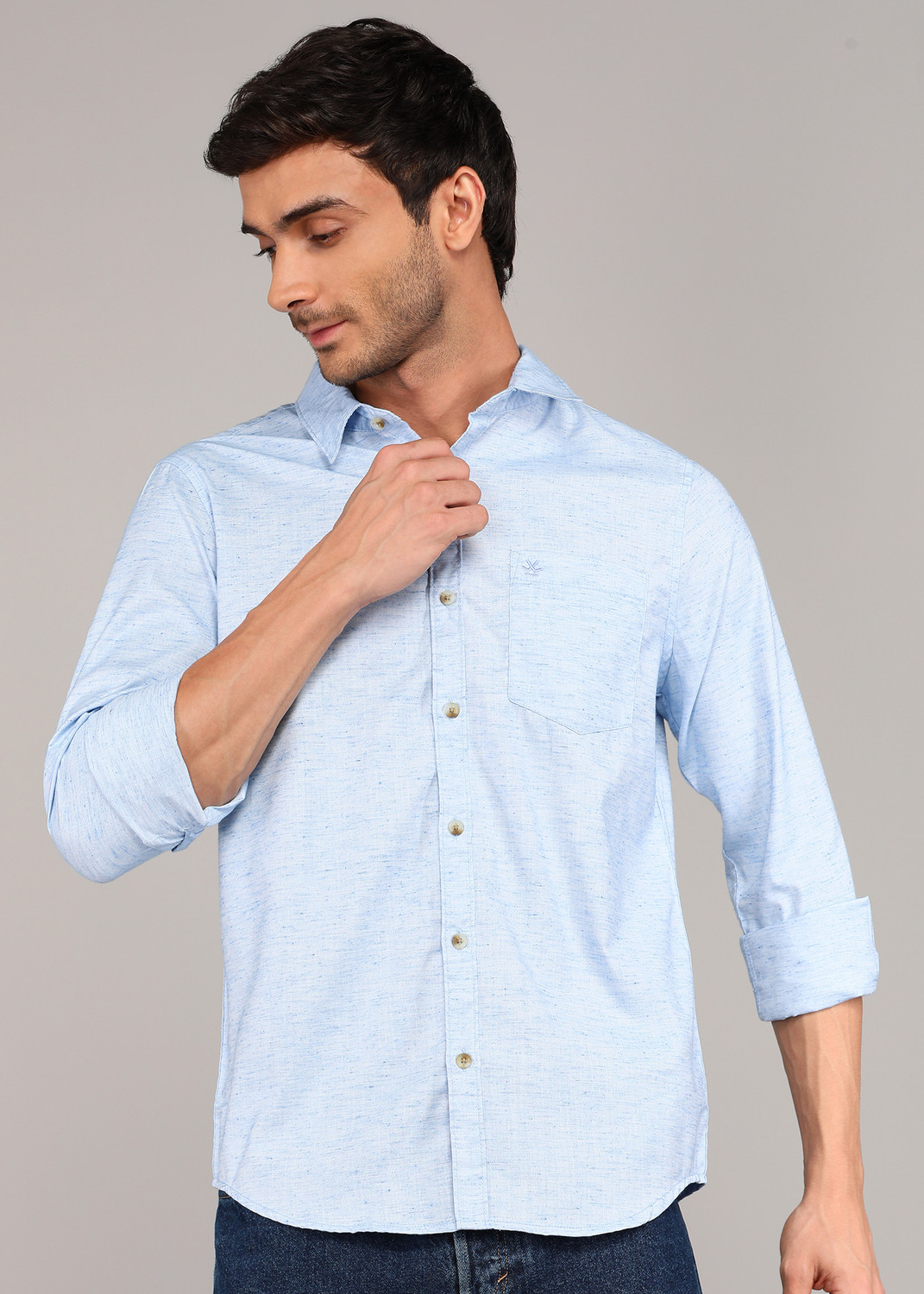 Image of WROGN Men Solid Casual Blue Shirt