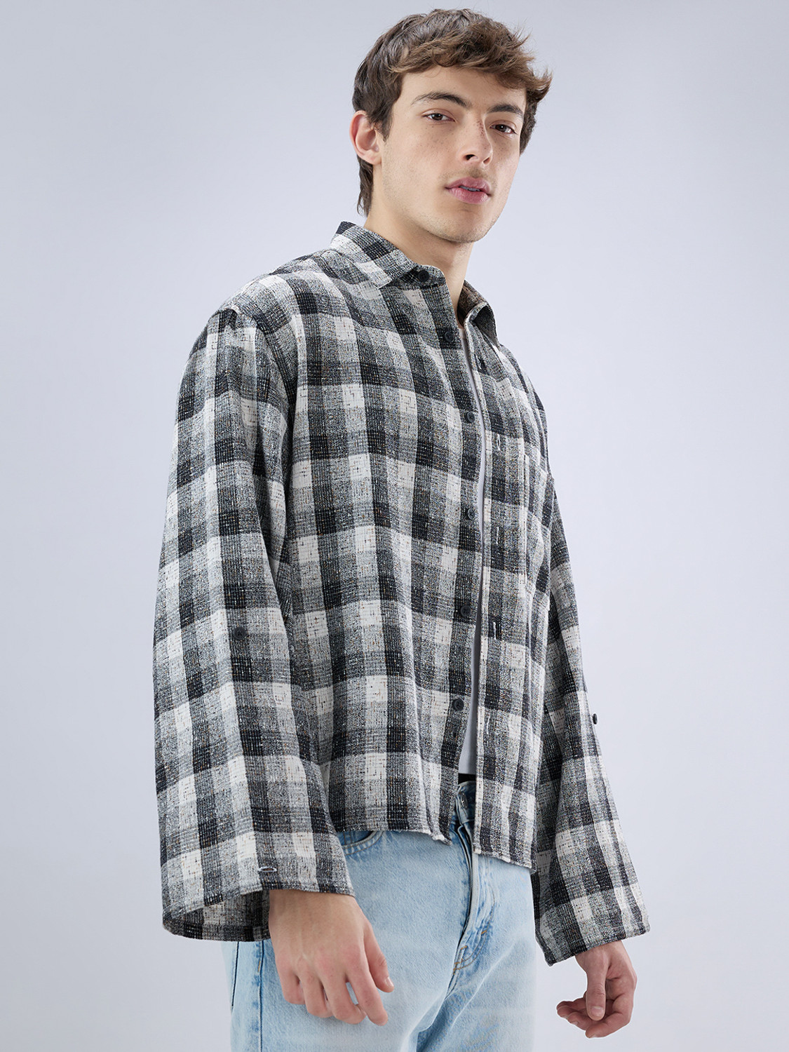 Image of VASTRADO Men Self Design Casual Black Shirt