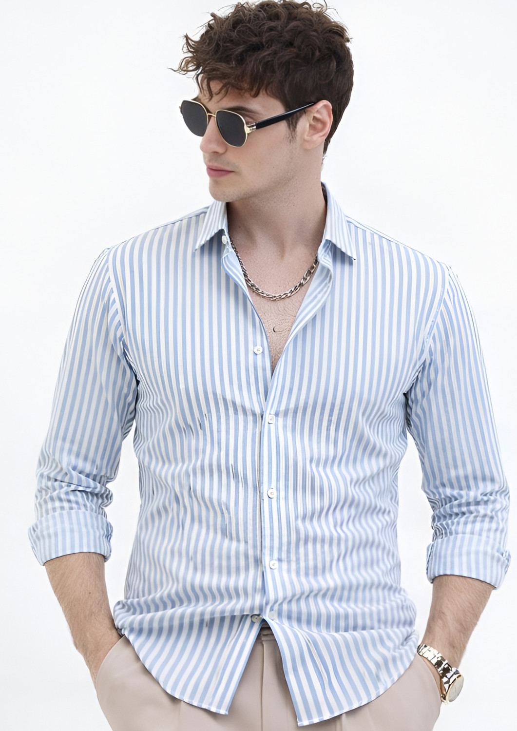 Image of METRONAUT Men Striped Casual Blue Shirt