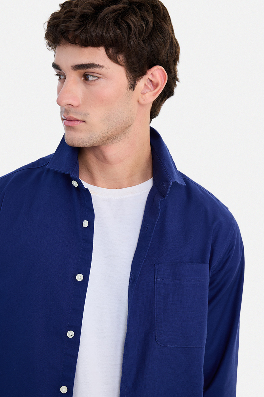 Image of Snitch Men Solid Casual Dark Blue Shirt