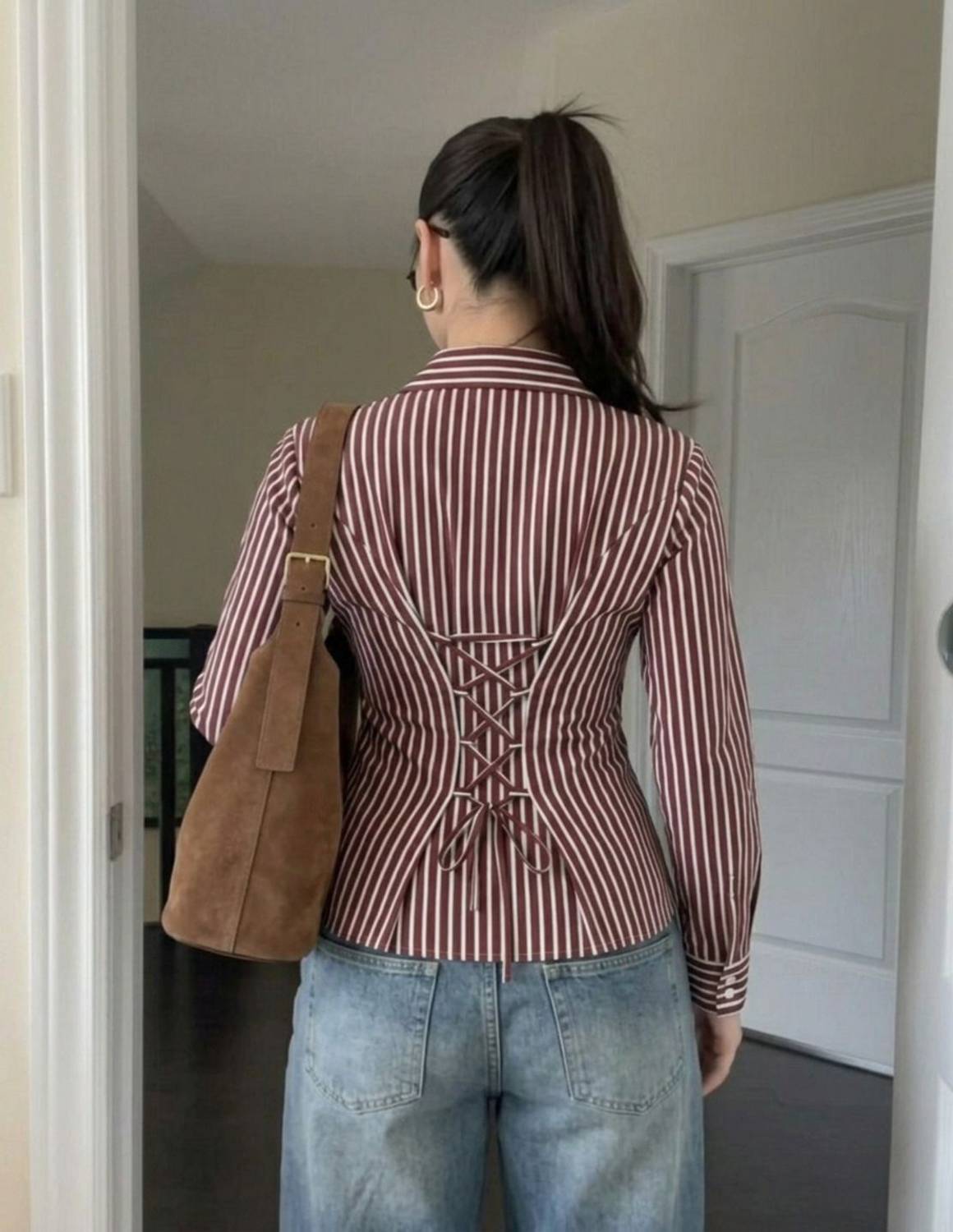 NIGAM Women Maroon Striped Formal Shirt - Image 1