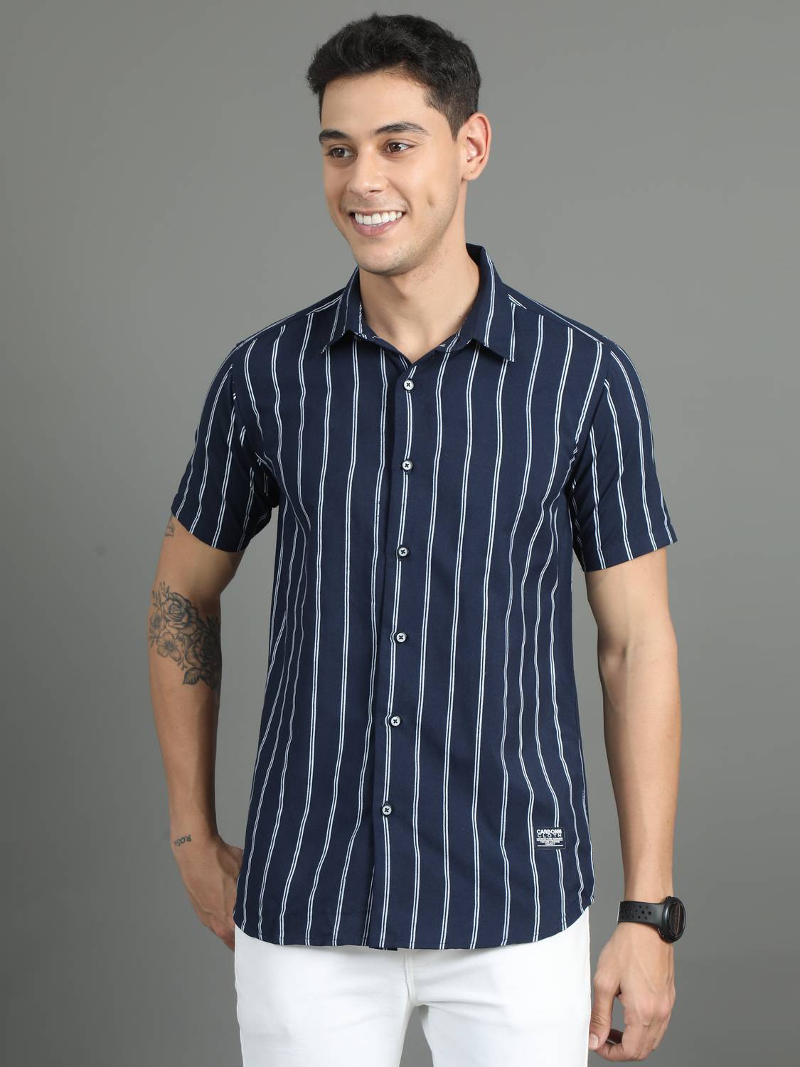 Carbonn Cloth Men Striped Casual Blue Shirt