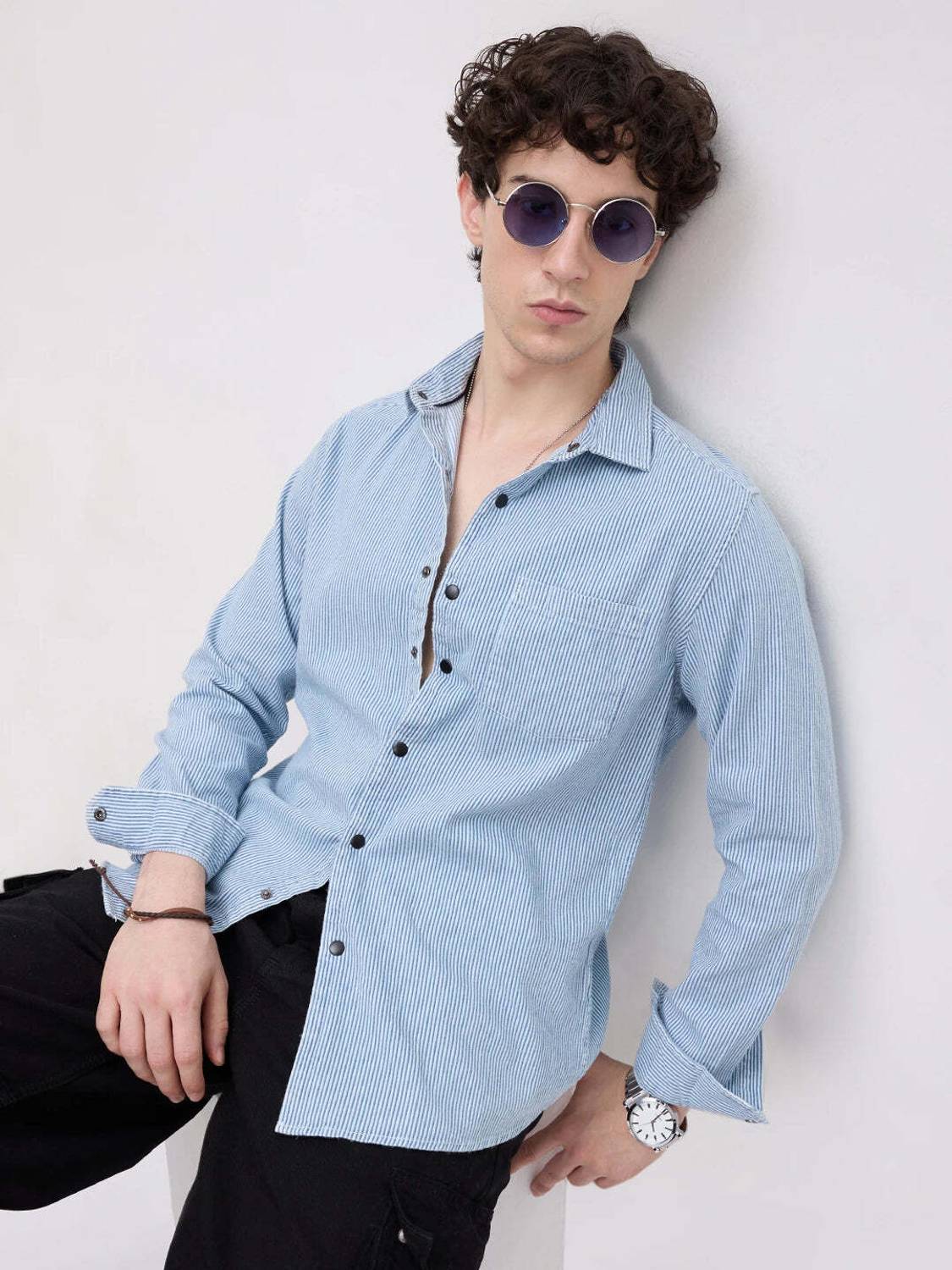 VASTRADO Men Striped Blue Shirt - Image 2