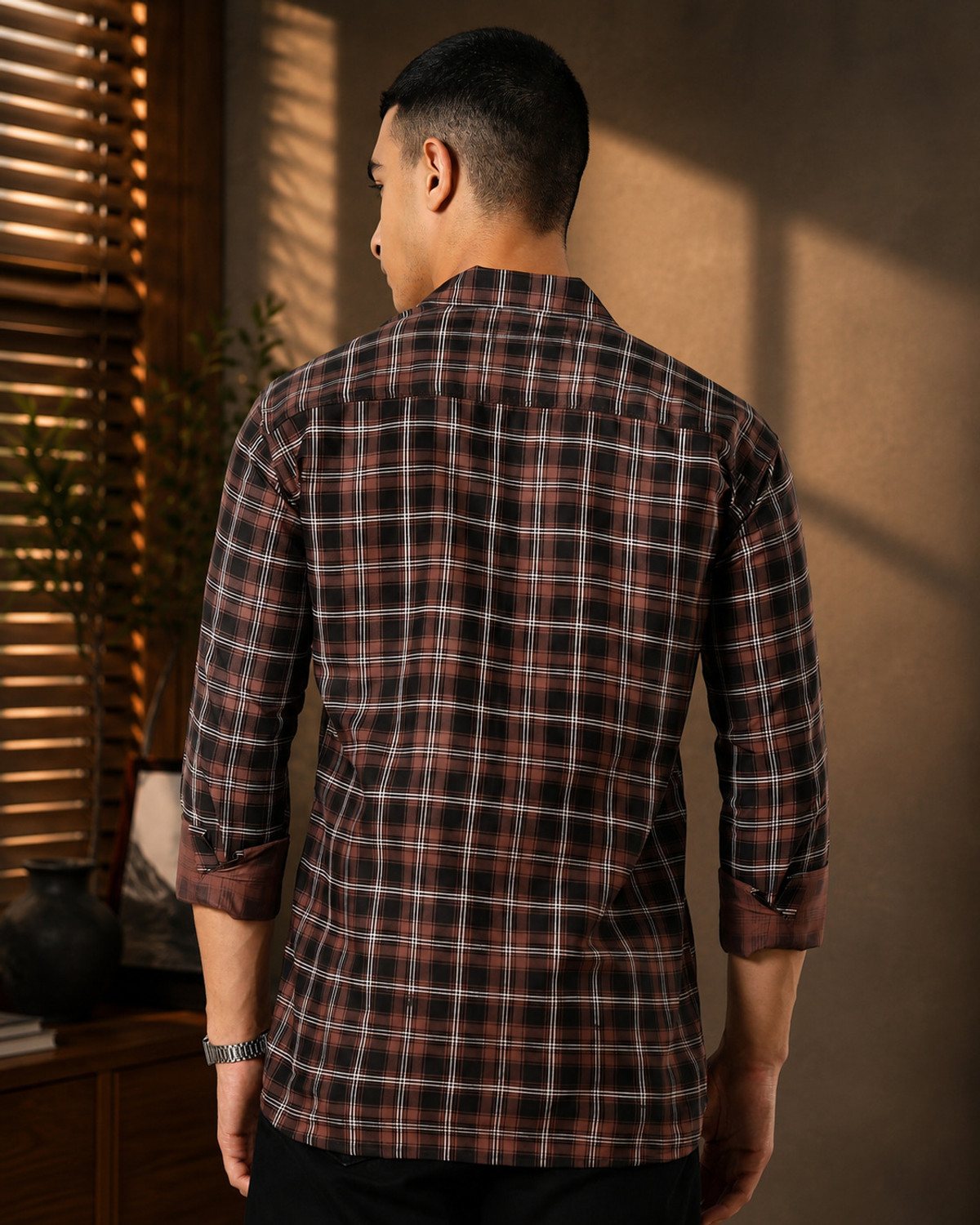 Image of HKV FASHION Men Regular Fit Checkered Spread Collar Casual Shirt